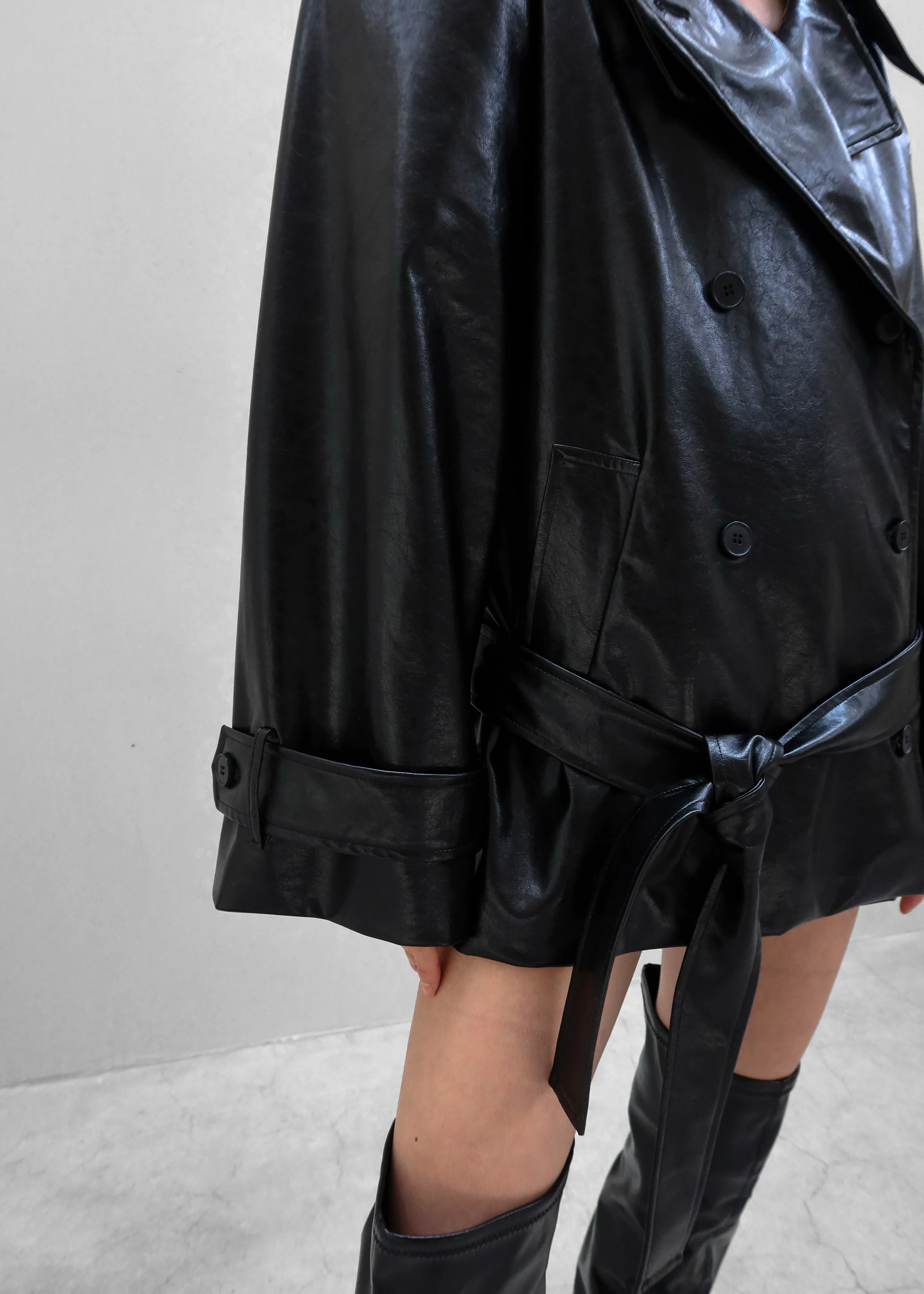 Nordana Faux Leather Short Trench - Black - Image 8