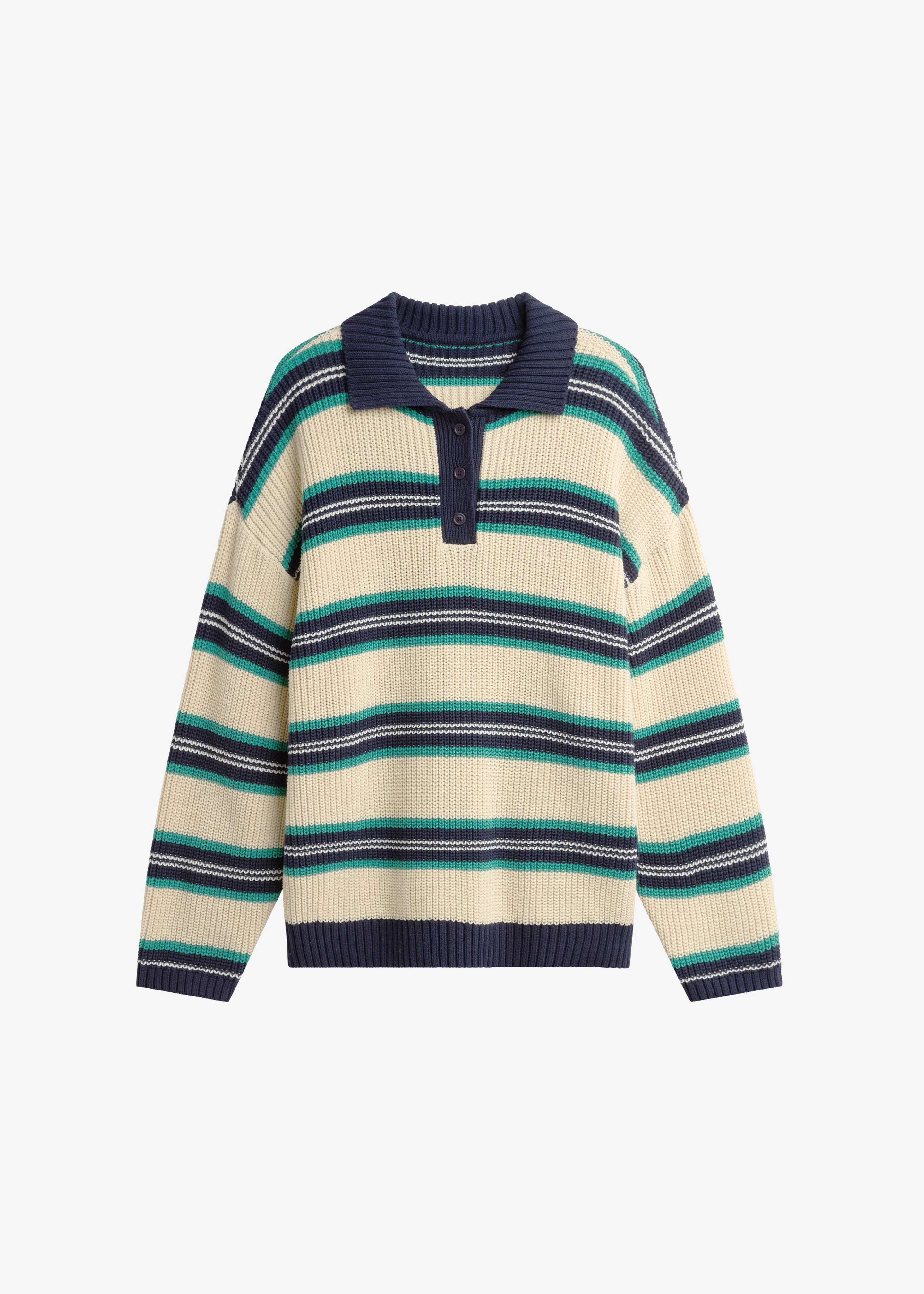 Nordby Knit Polo Sweater - Cream/Navy Stripe - Image 6