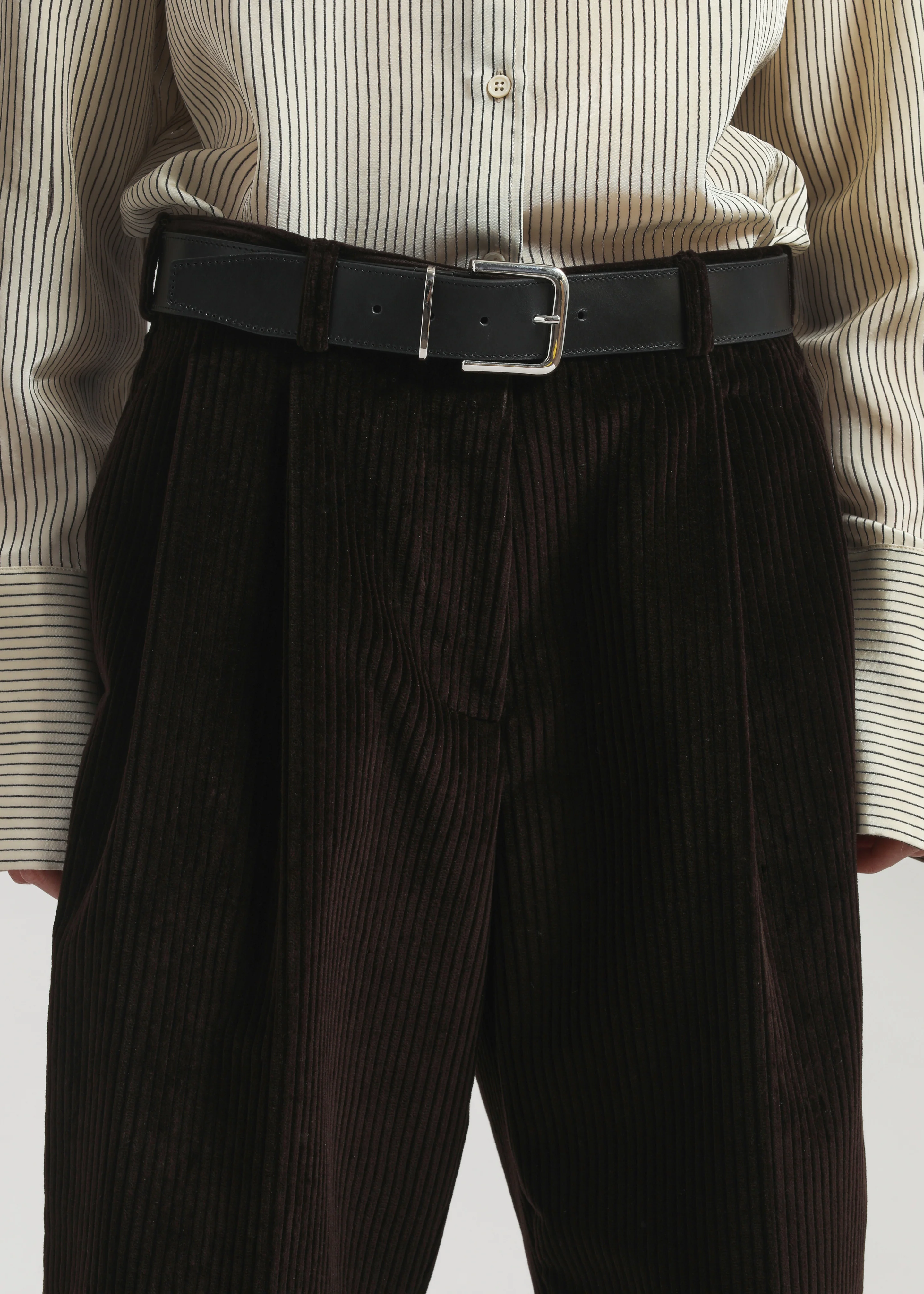 Norstrand Pleated Corduroy Trousers - Dark Brown - Image 2