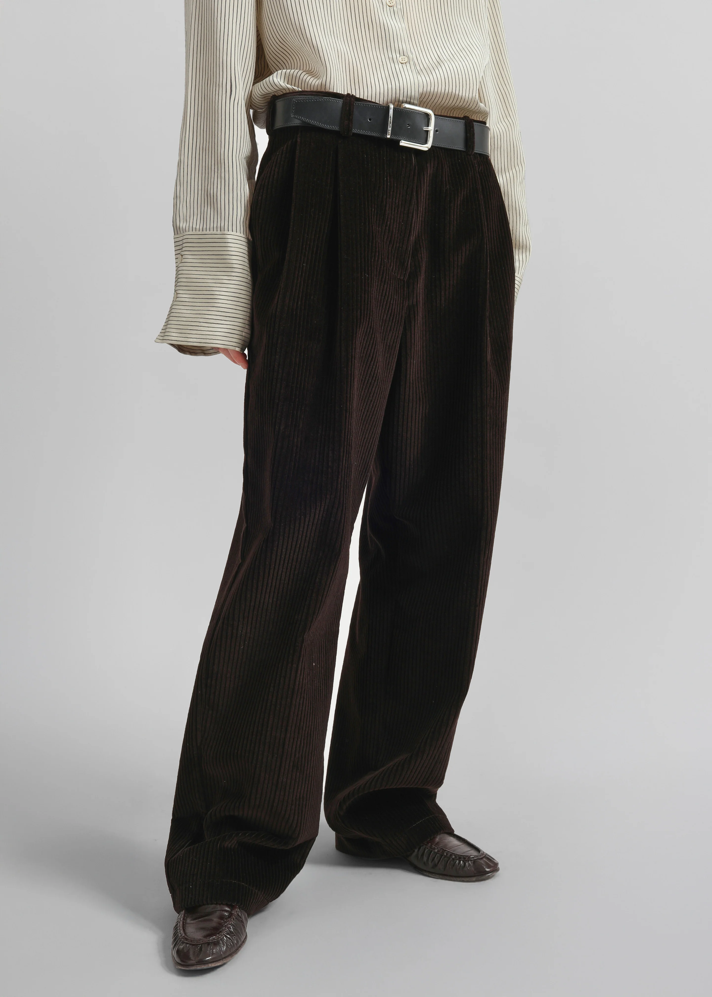 Norstrand Pleated Corduroy Trousers - Dark Brown - Image 4