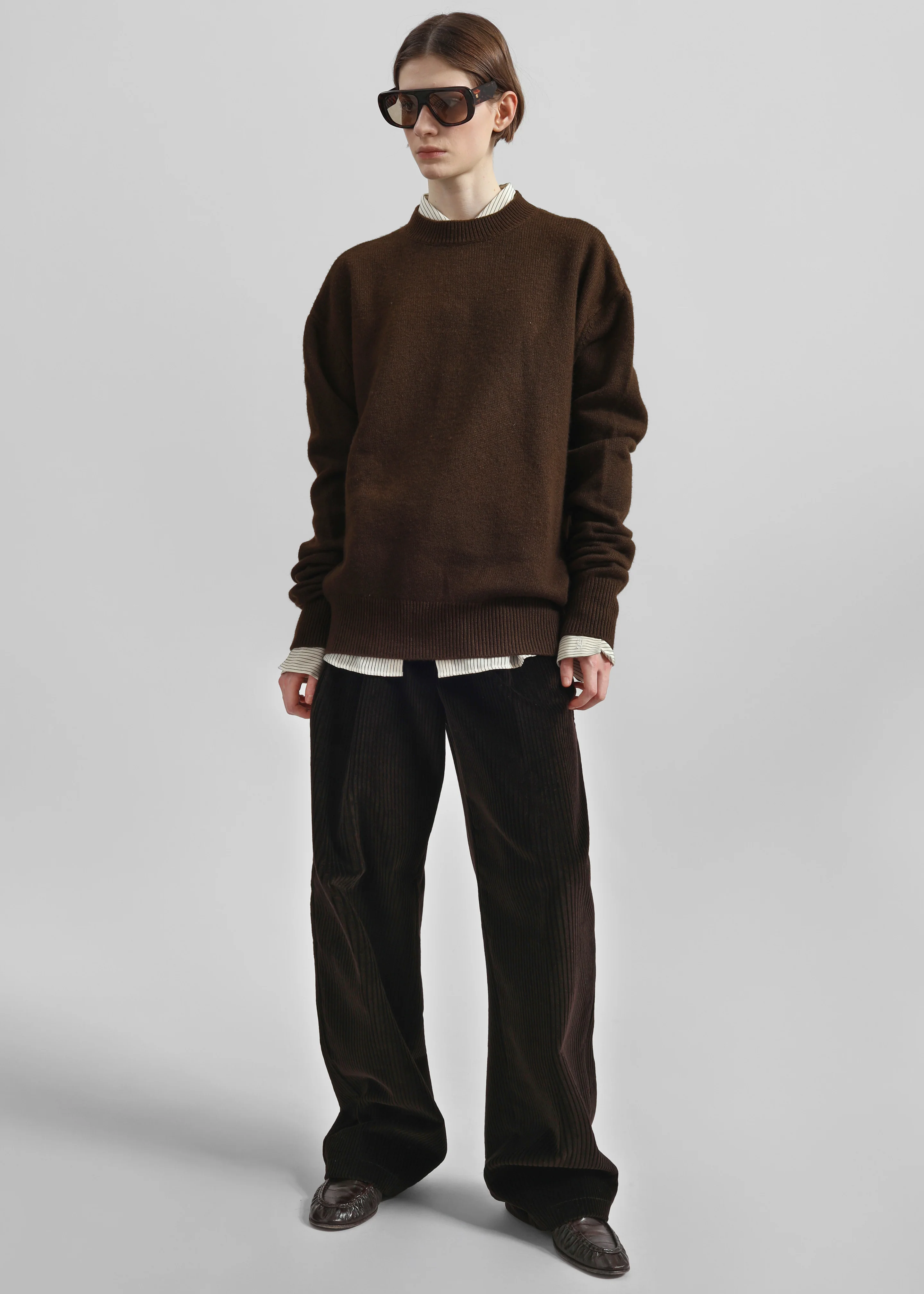 Norstrand Pleated Corduroy Trousers - Dark Brown - Image 5