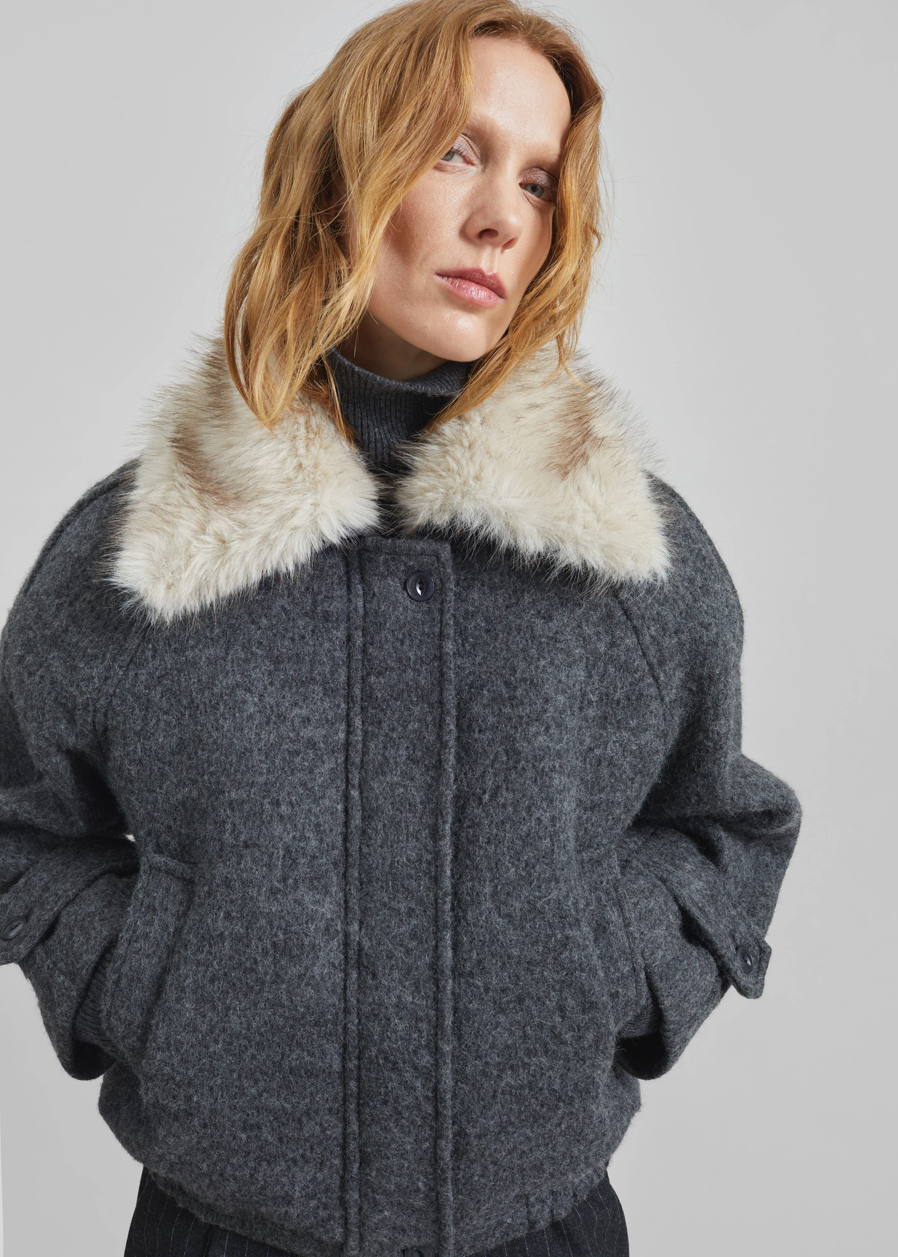 Nyborg Wool Quilted Jacket - Dark Grey - Image 7