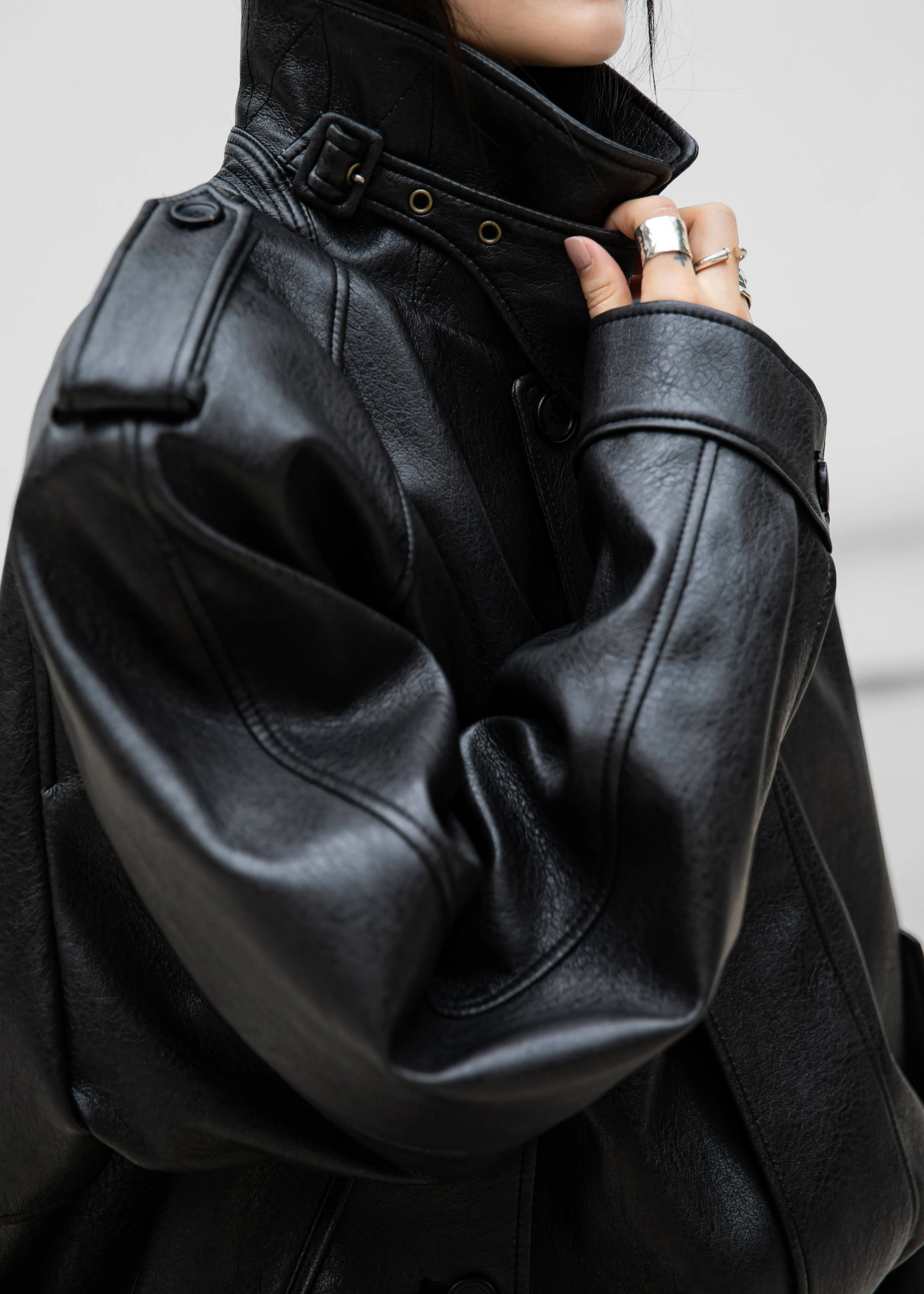 Nyland Faux Leather Padded Jacket - Black - Image 11