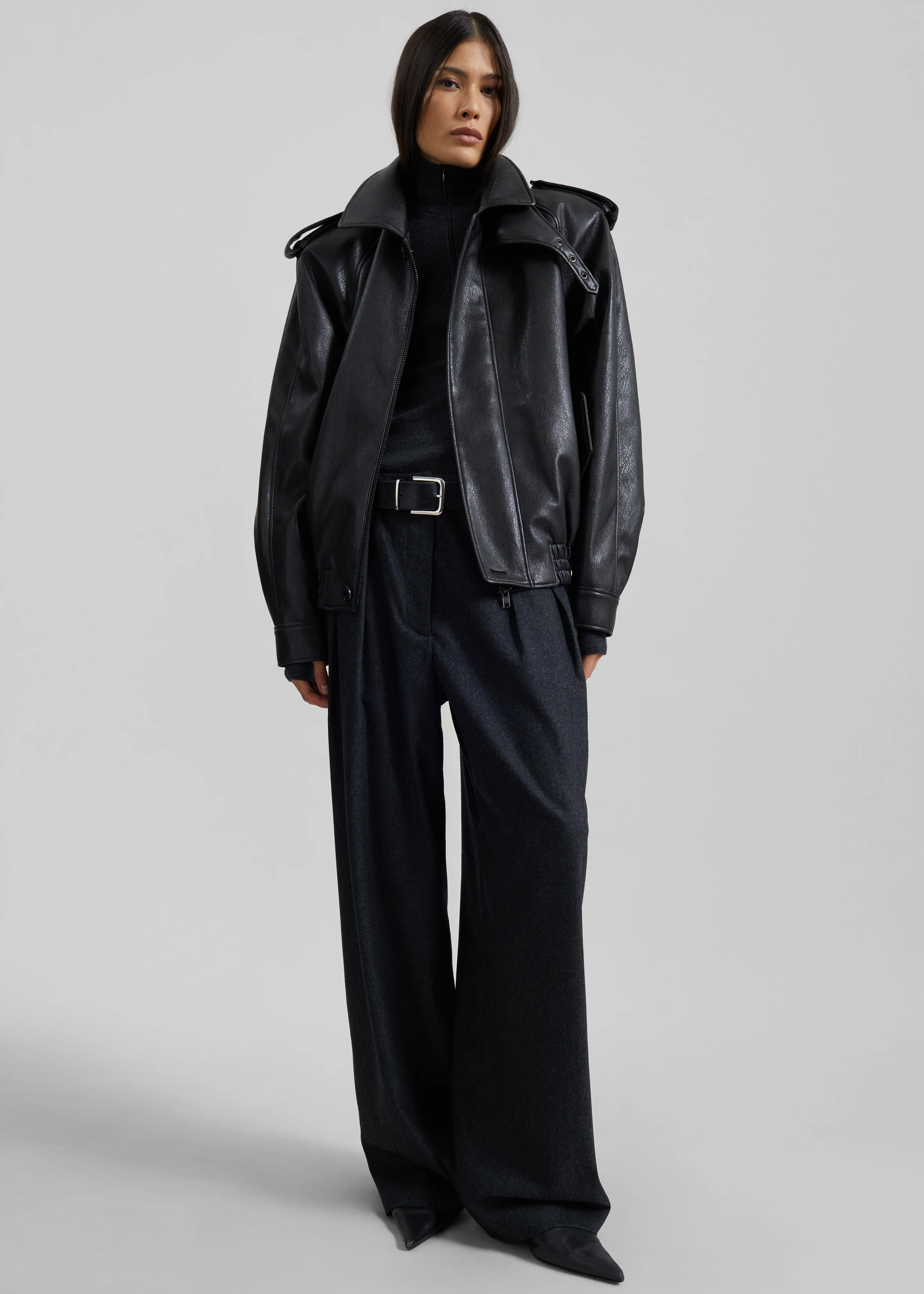 Nyland Faux Leather Padded Jacket - Black - Image 4