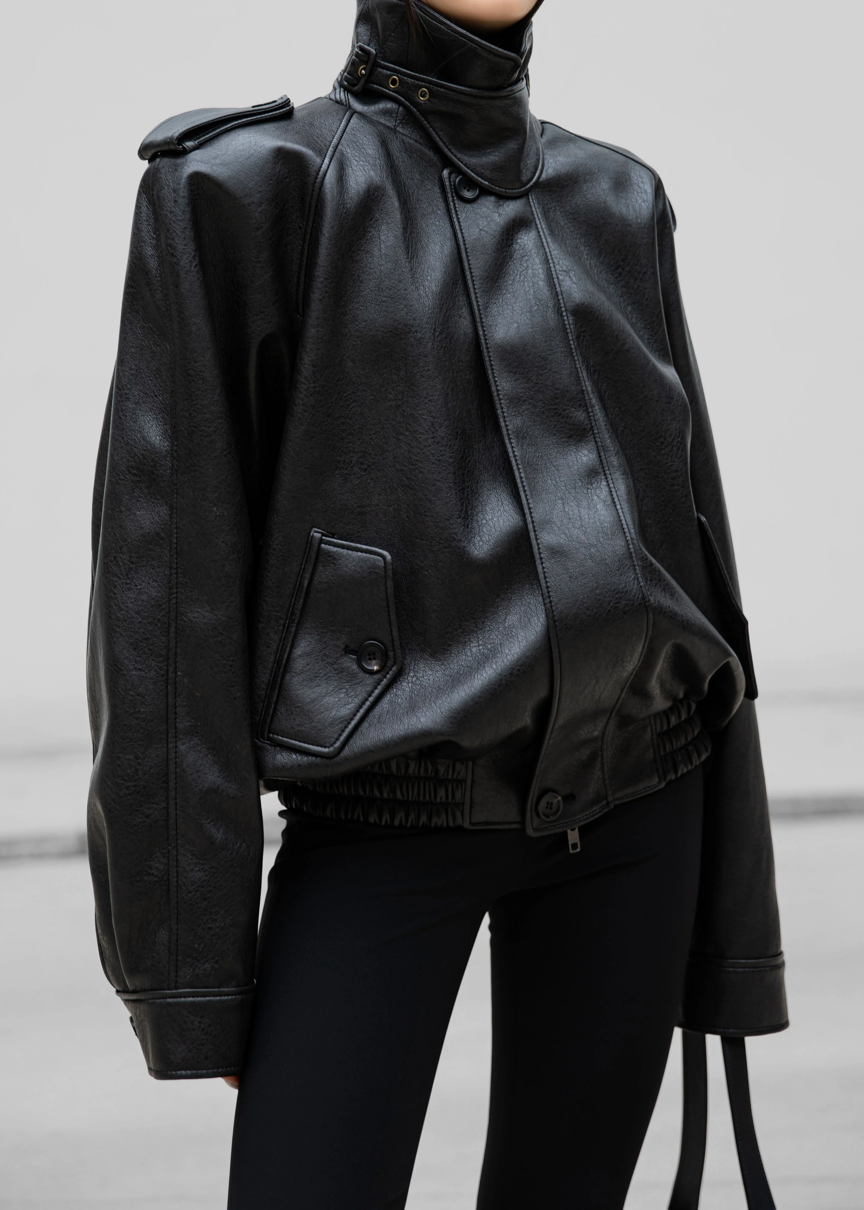 Nyland Faux Leather Padded Jacket - Black - Image 6