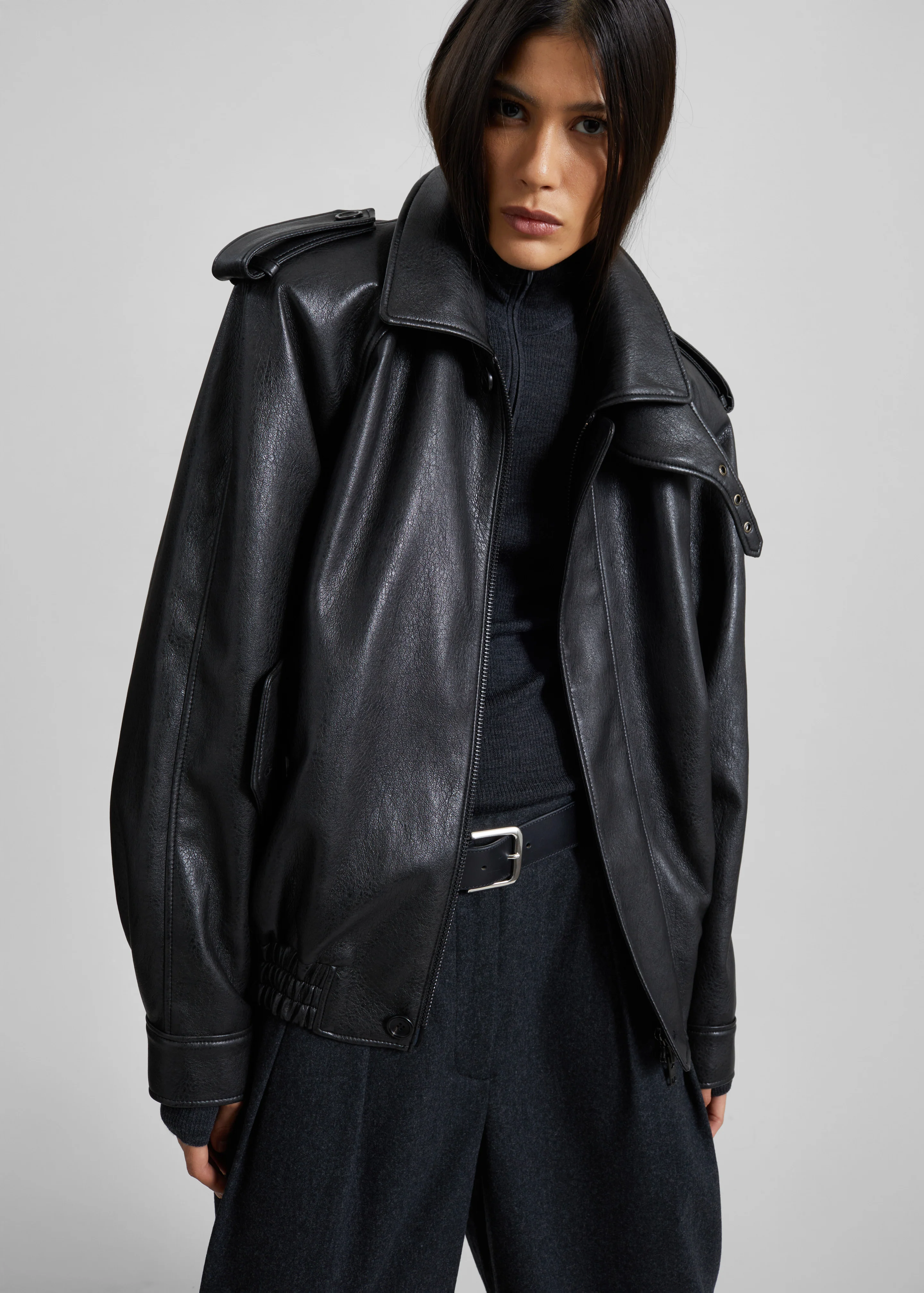 Nyland Faux Leather Padded Jacket - Black - Image 8