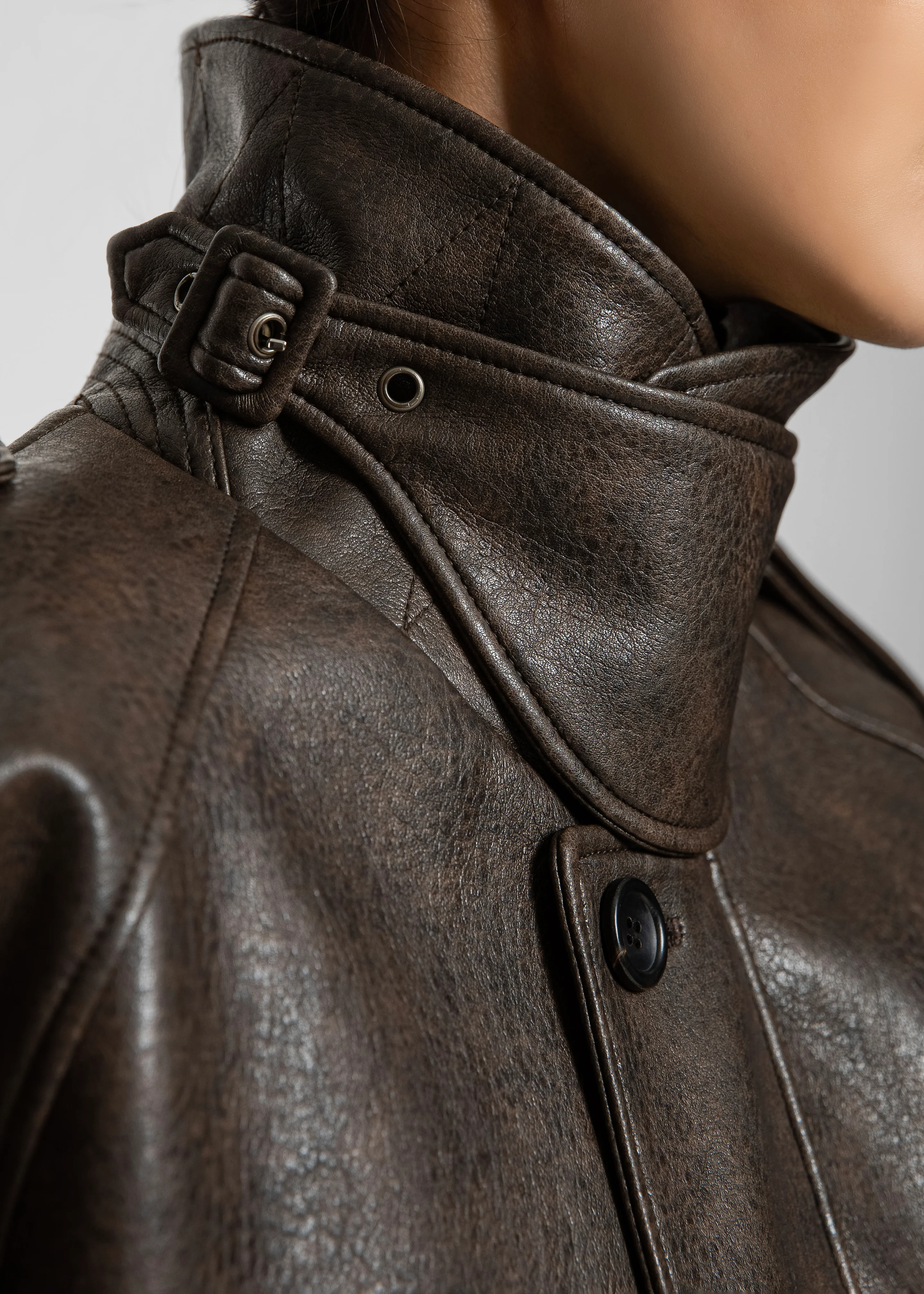 Nyland Faux Leather Padded Jacket - Brown - Image 10
