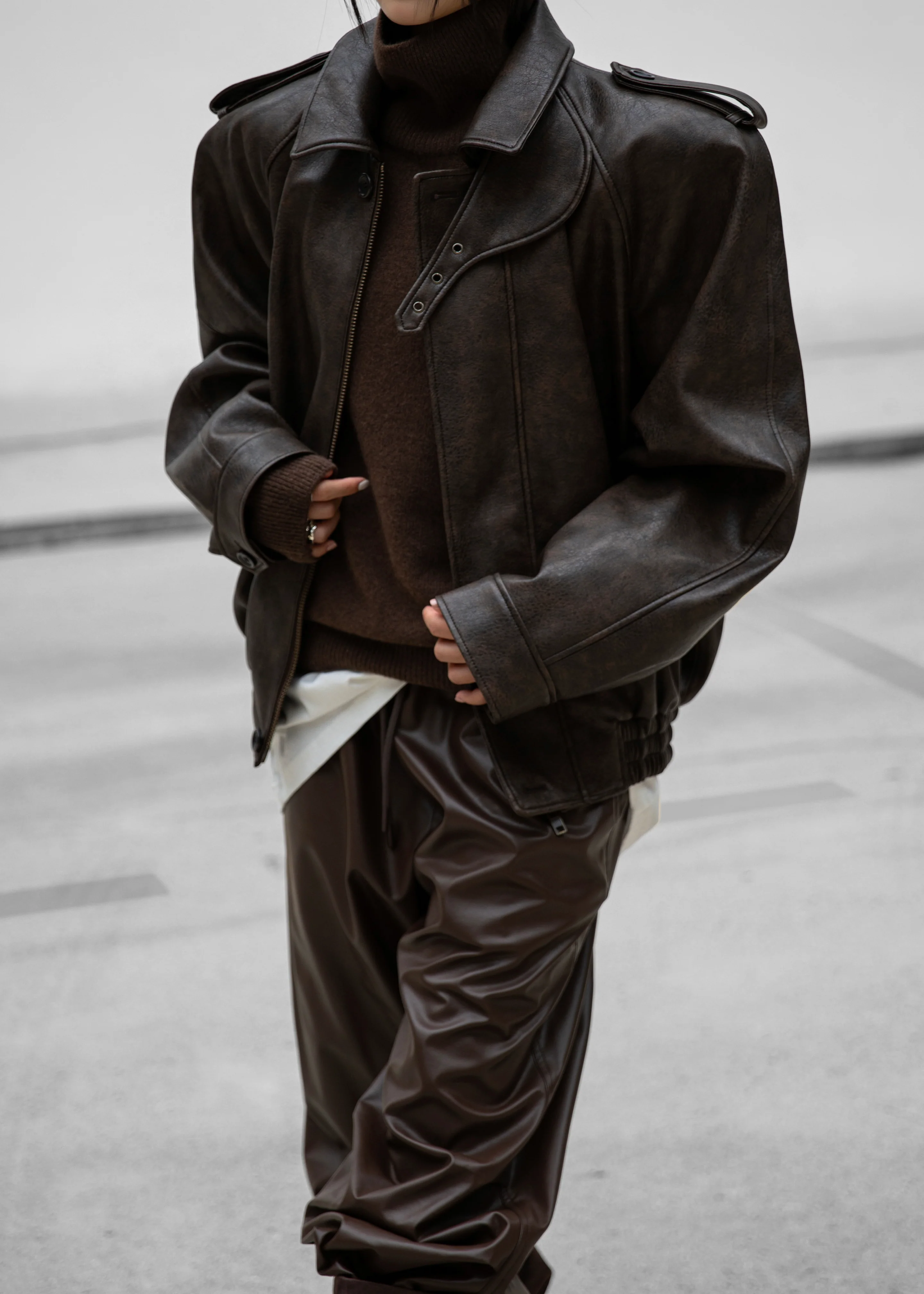 Nyland Faux Leather Padded Jacket - Brown - Image 2