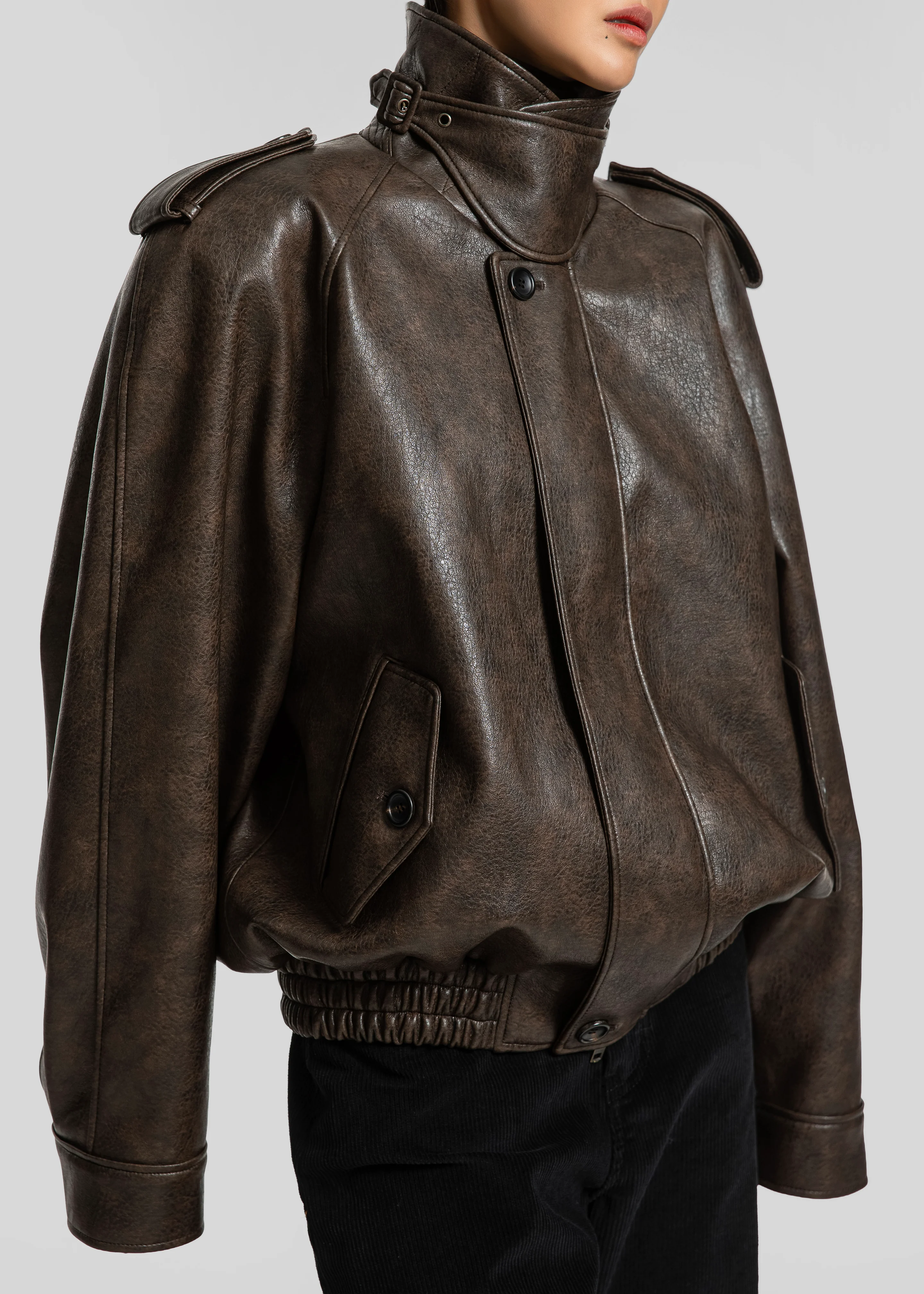 Nyland Faux Leather Padded Jacket - Brown - Image 5