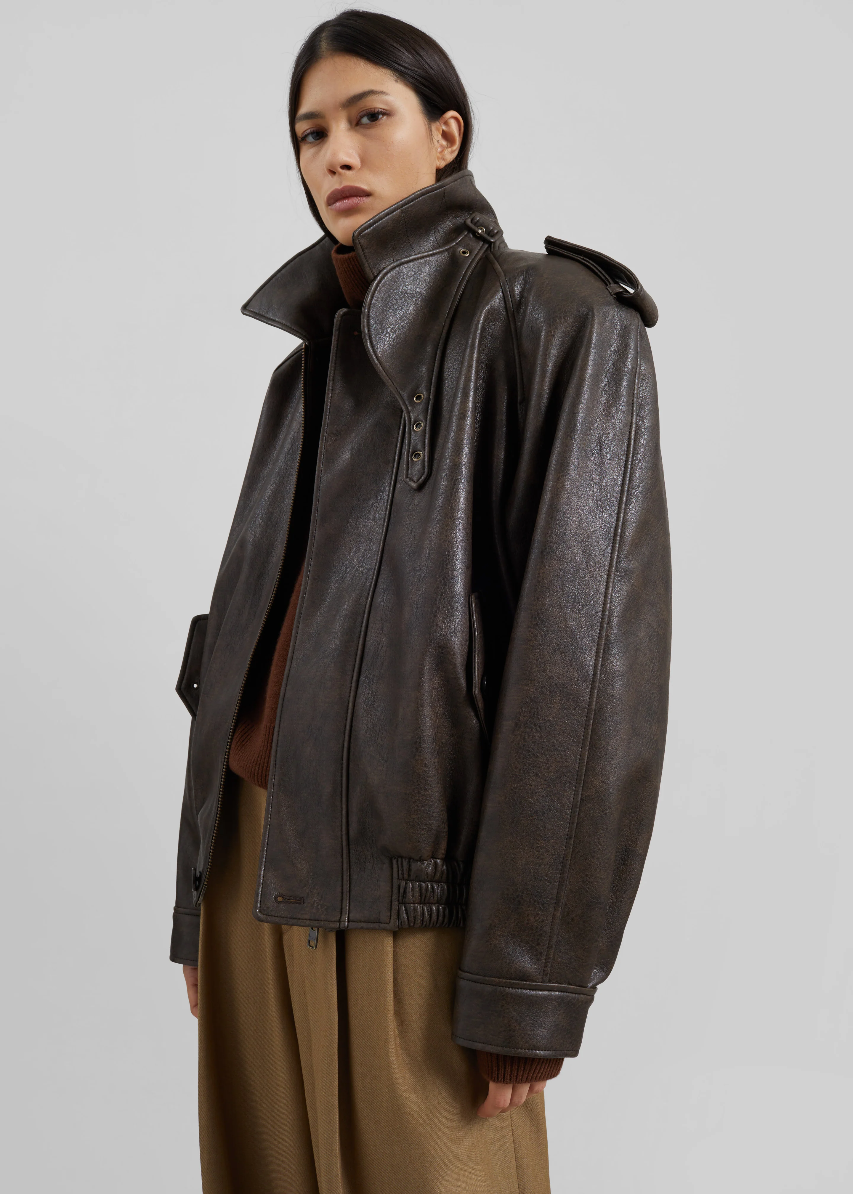 Nyland Faux Leather Padded Jacket - Brown - Image 7