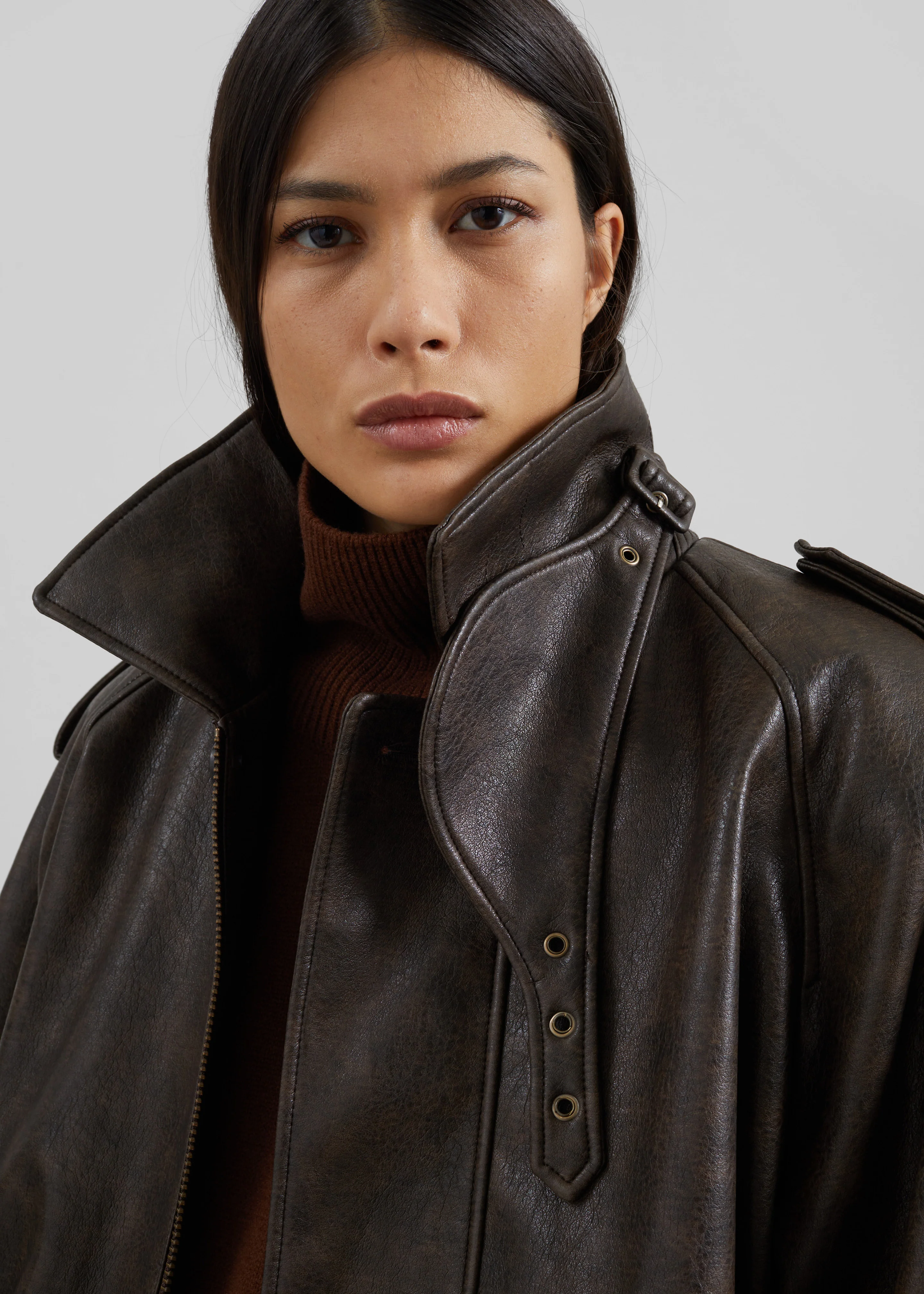 Nyland Faux Leather Padded Jacket - Brown - Image 8