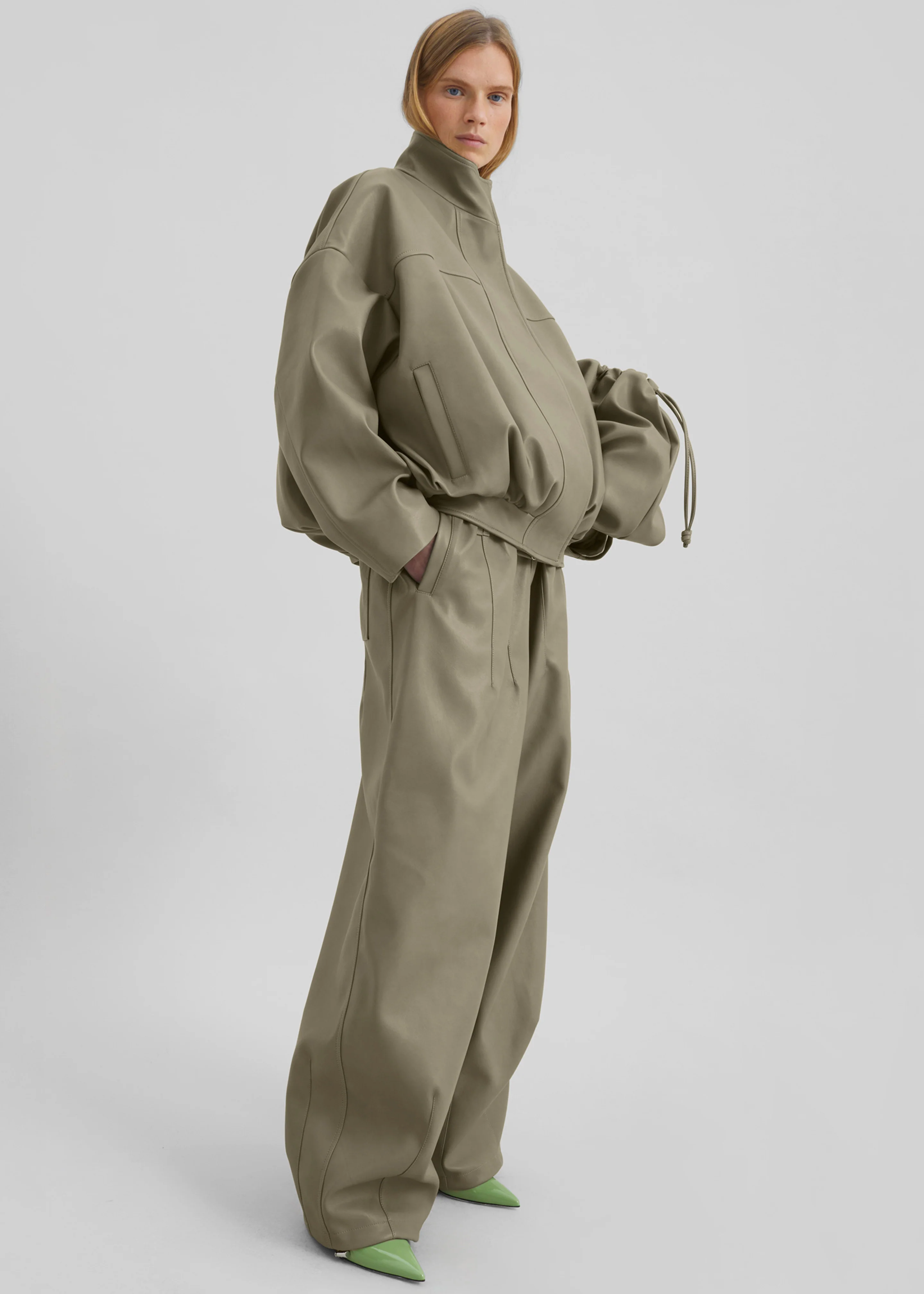 Oakdale Faux Leather Track Pants - Sage - Image 10