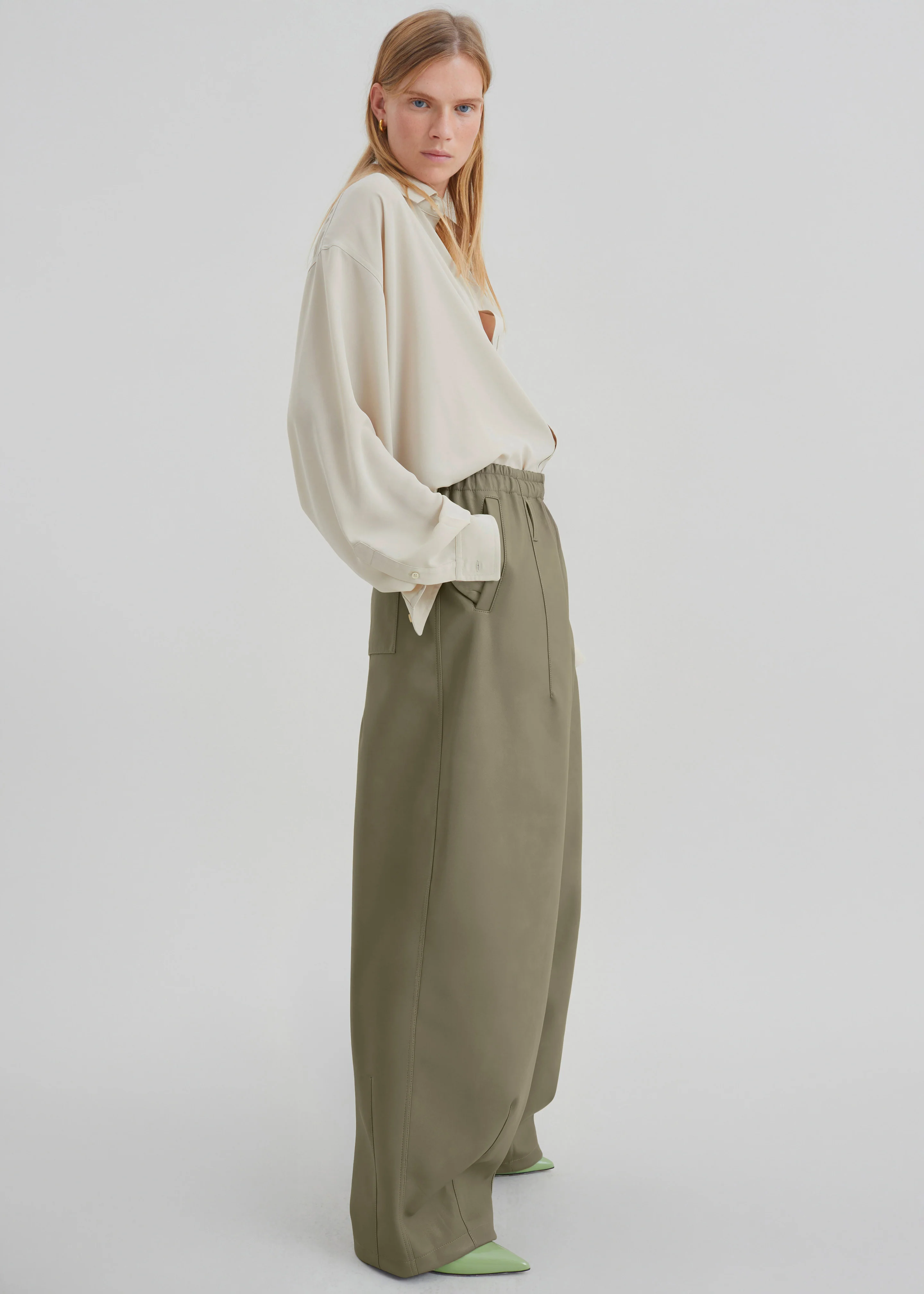 Oakdale Faux Leather Track Pants - Sage - Image 11