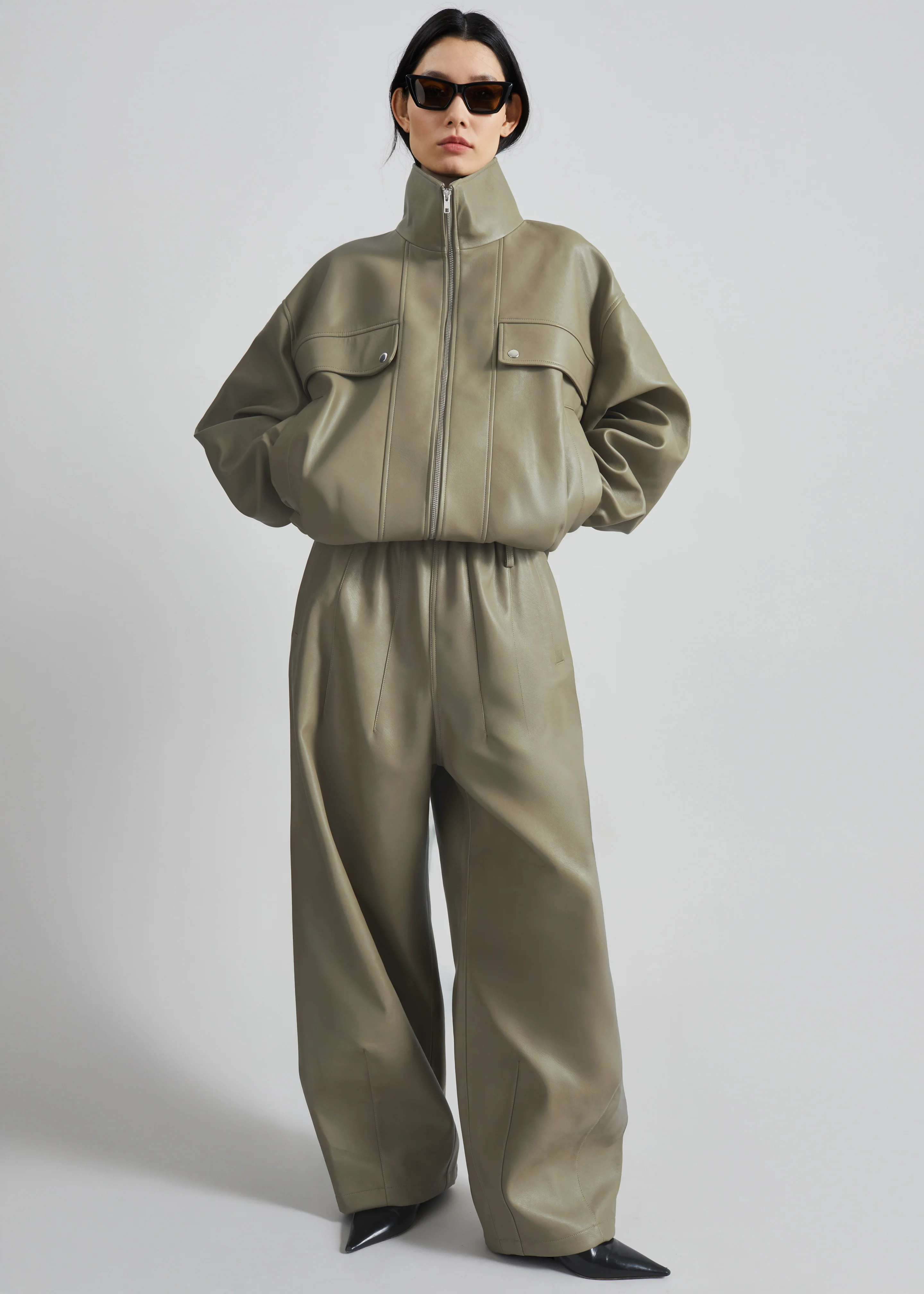 Oakdale Faux Leather Track Pants - Sage - Image 4