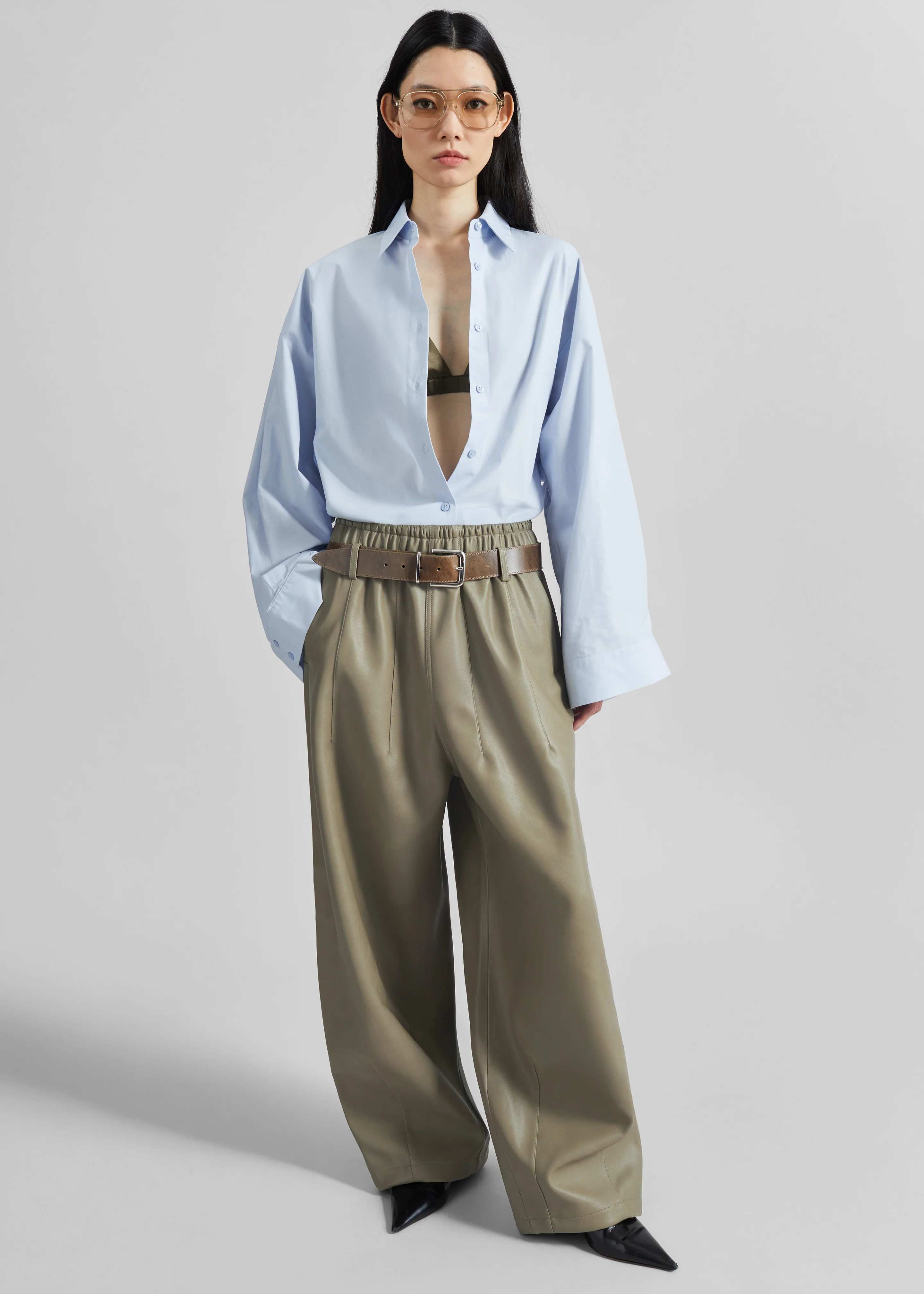 Oakdale Faux Leather Track Pants - Sage - Image 5