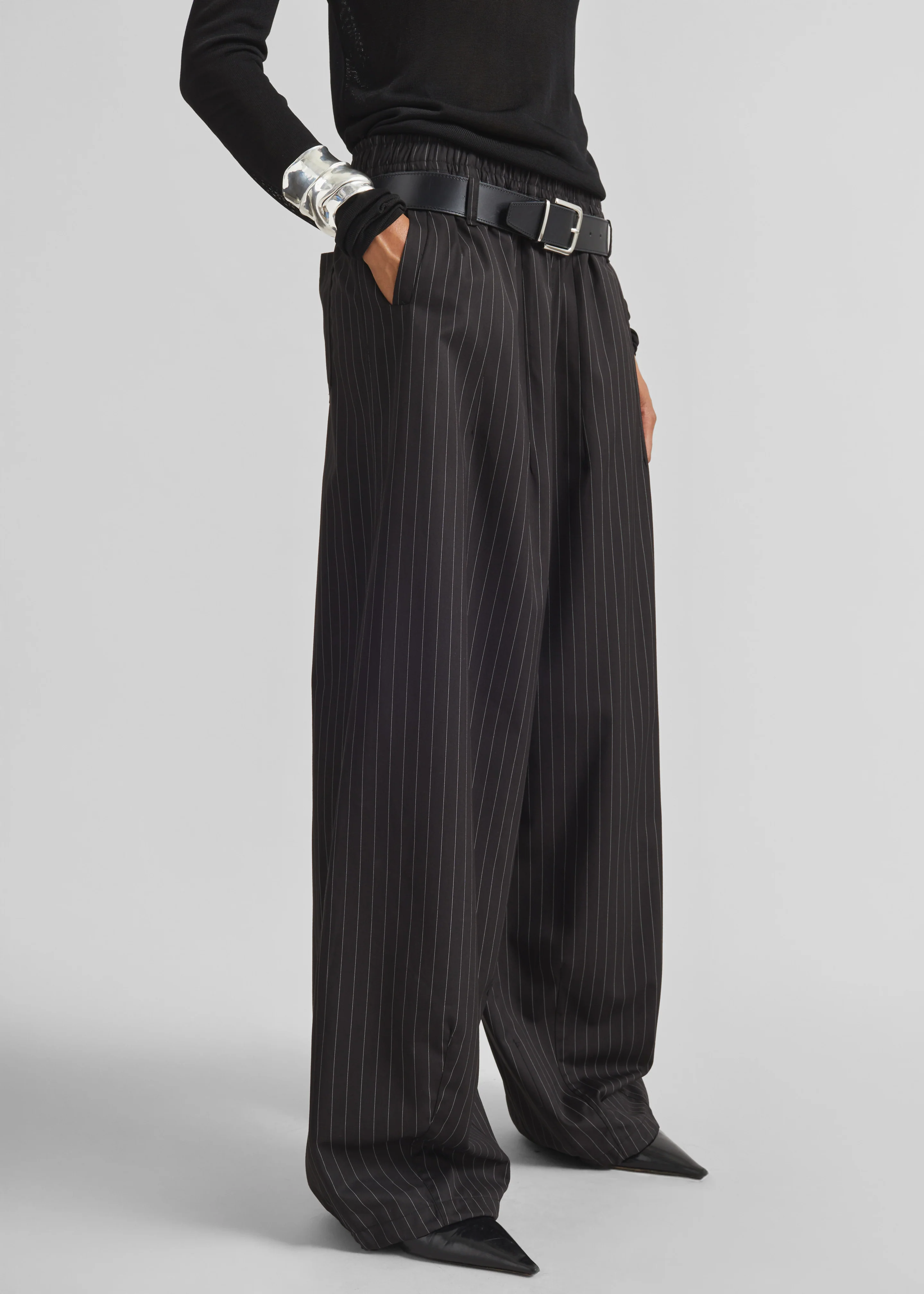Oakdale Track Pants - Black/White Pinstripe - Image 5