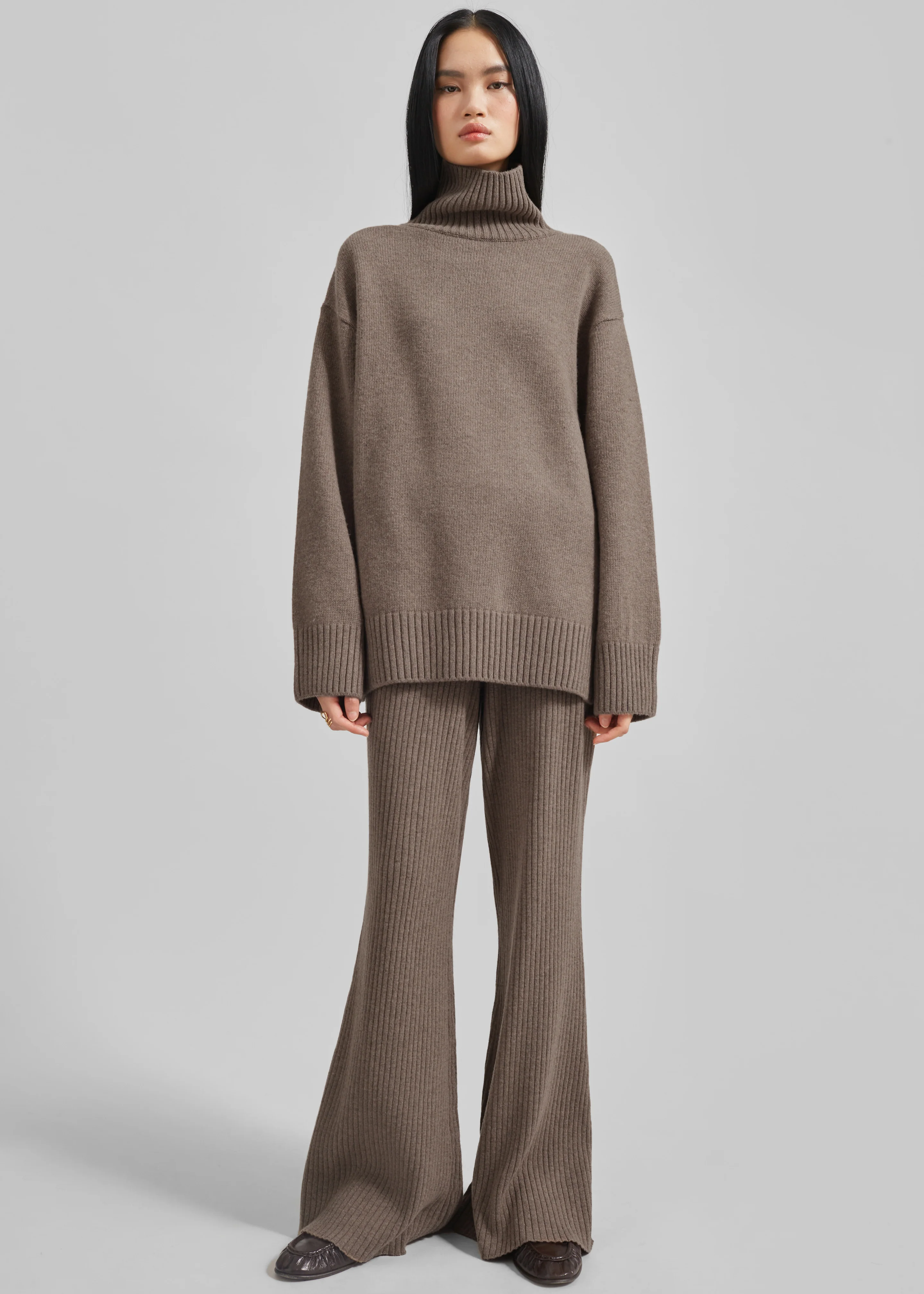 Odense Ribbed Flared Pants - Brown - Image 7