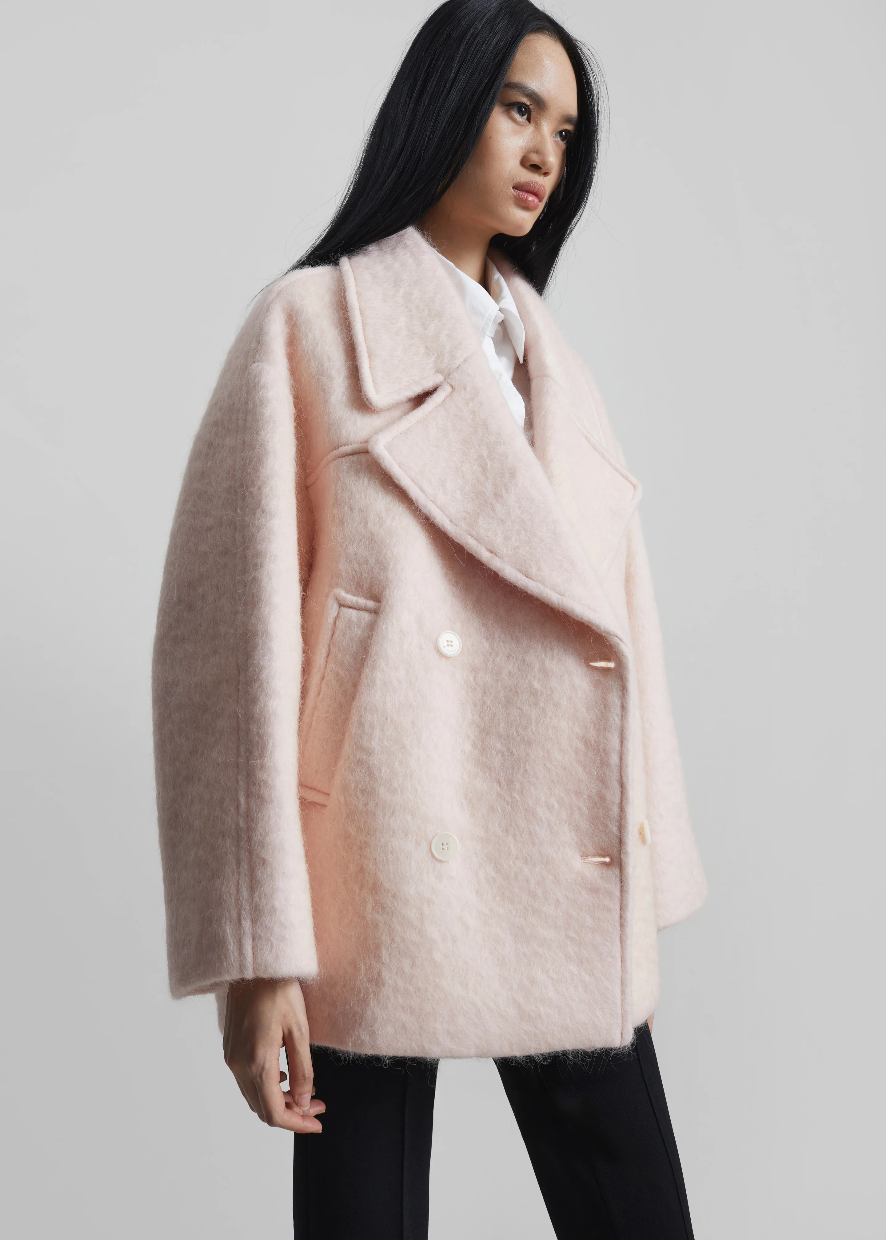 Odeone Brushed Wool Peacoat - Faded Pink - Image 5