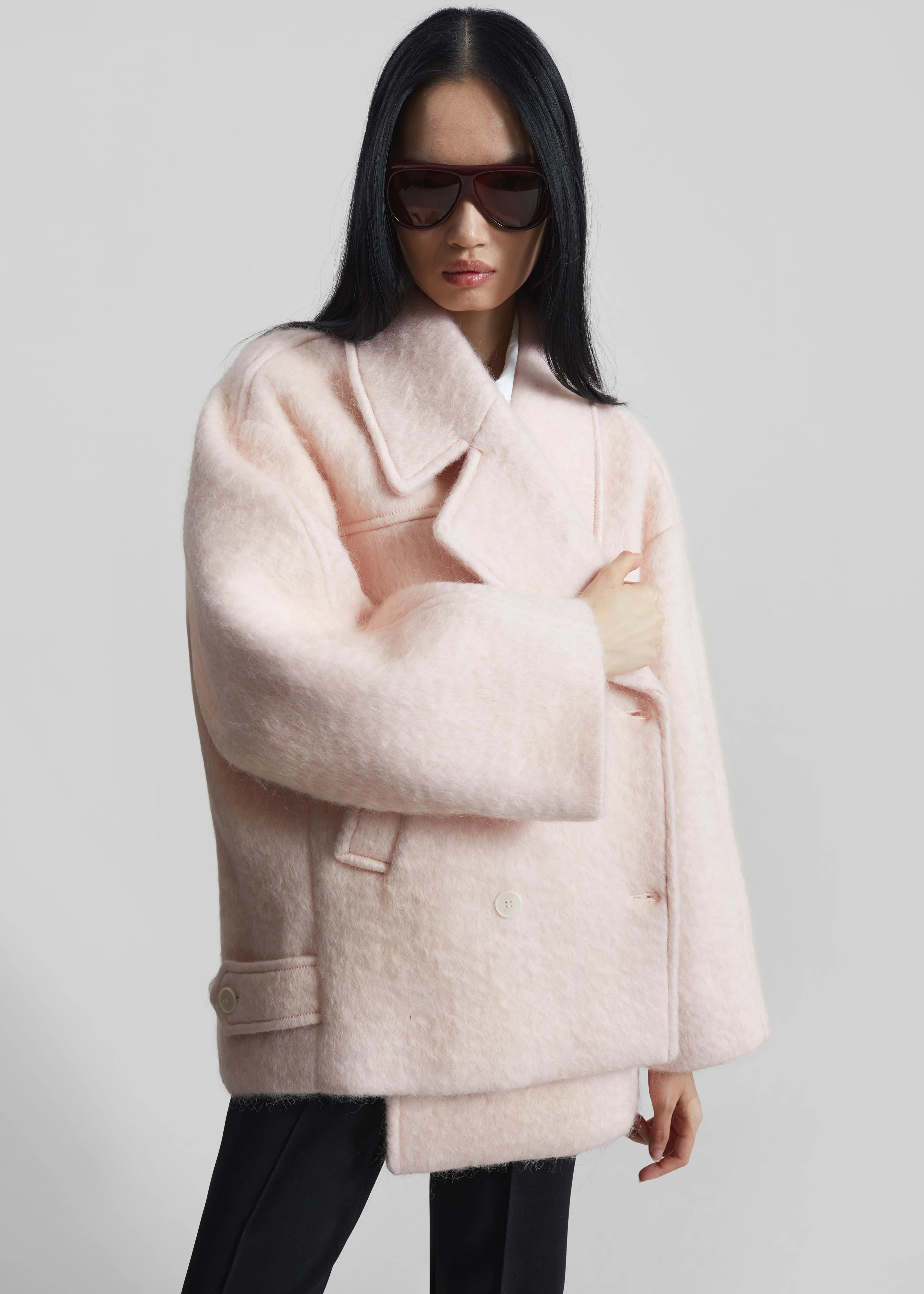 Odeone Brushed Wool Peacoat - Faded Pink - Image 7
