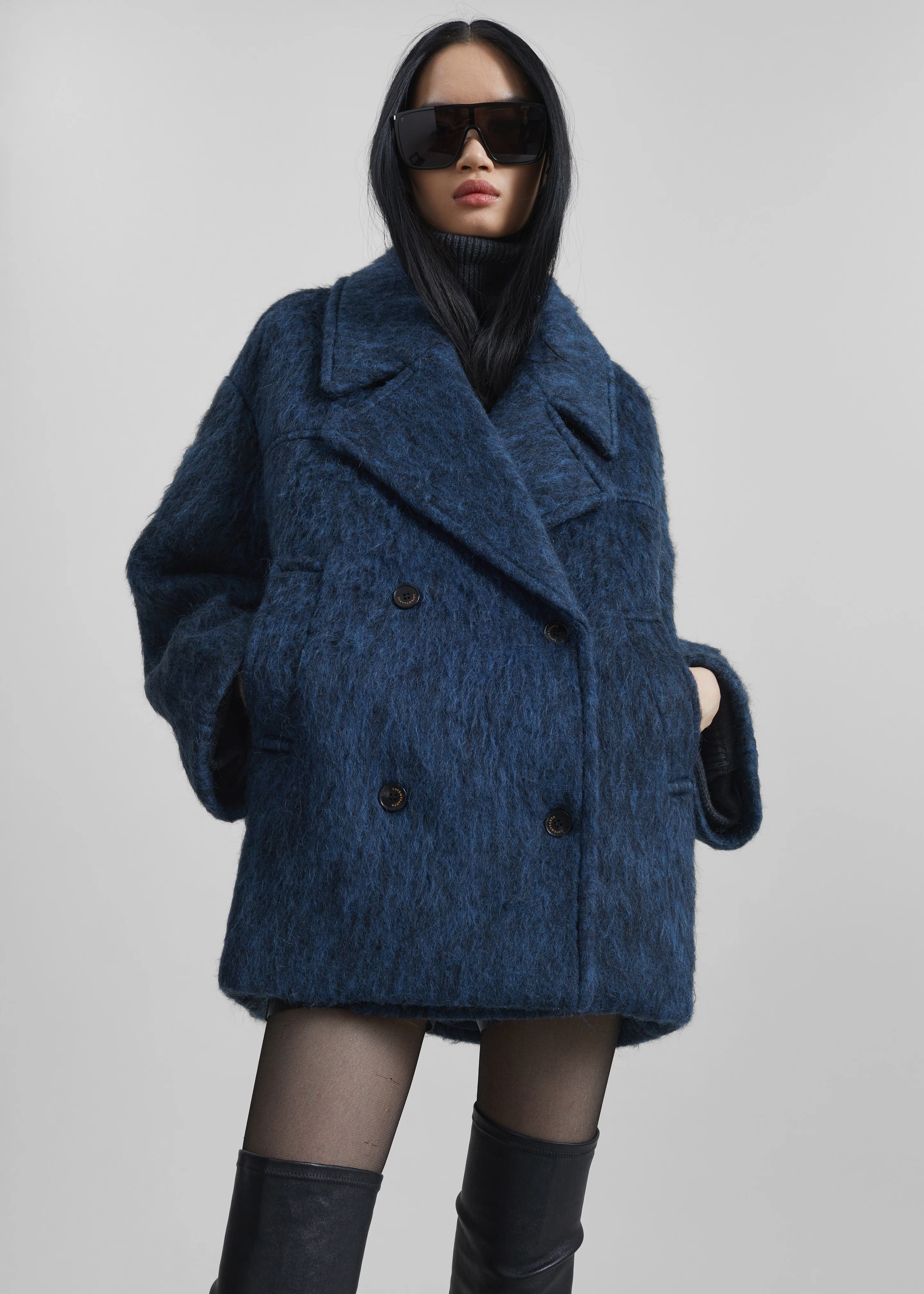 Odeone Brushed Wool Peacoat - Navy Melange - Image 4