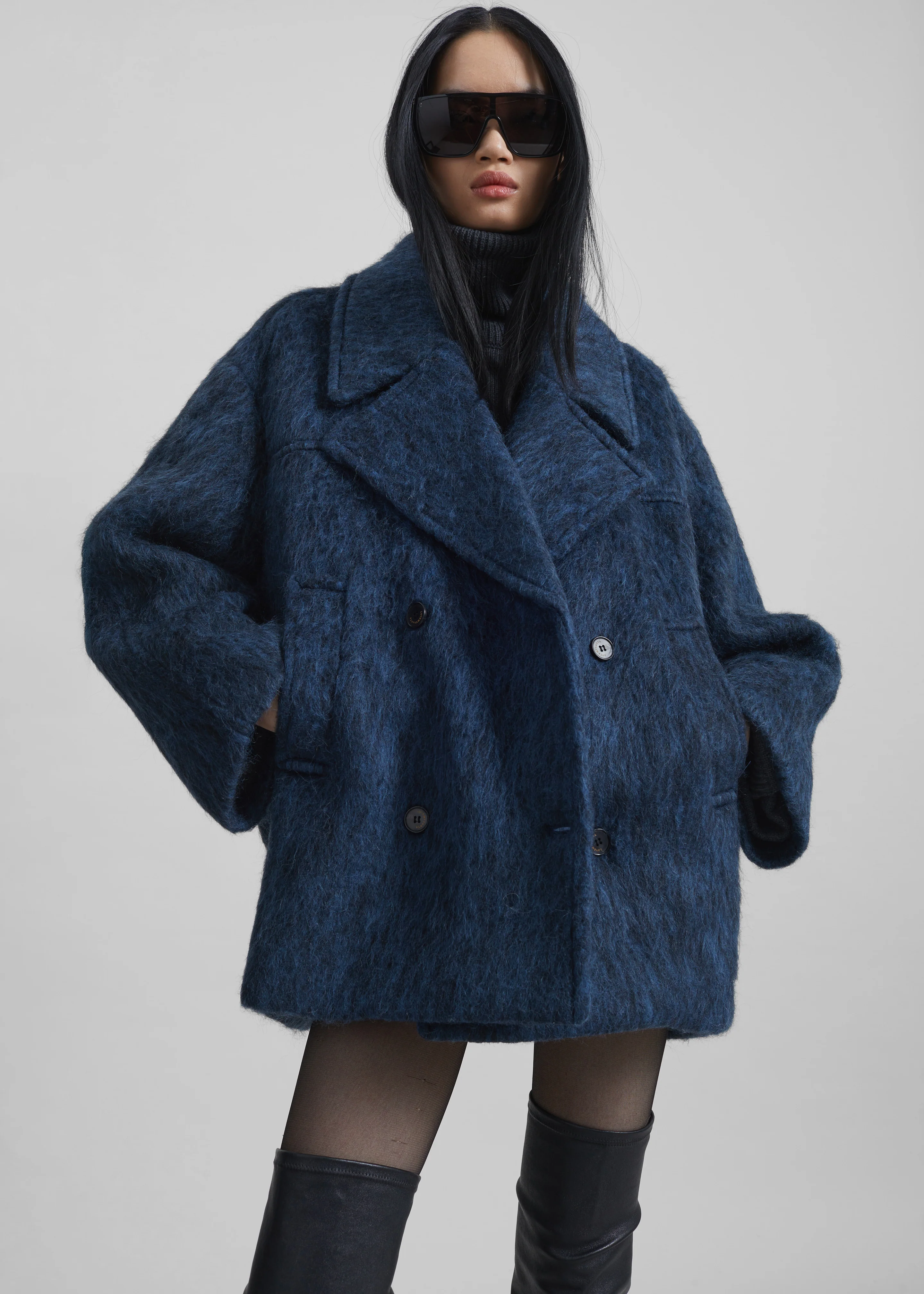 Odeone Brushed Wool Peacoat - Navy Melange - Image 7
