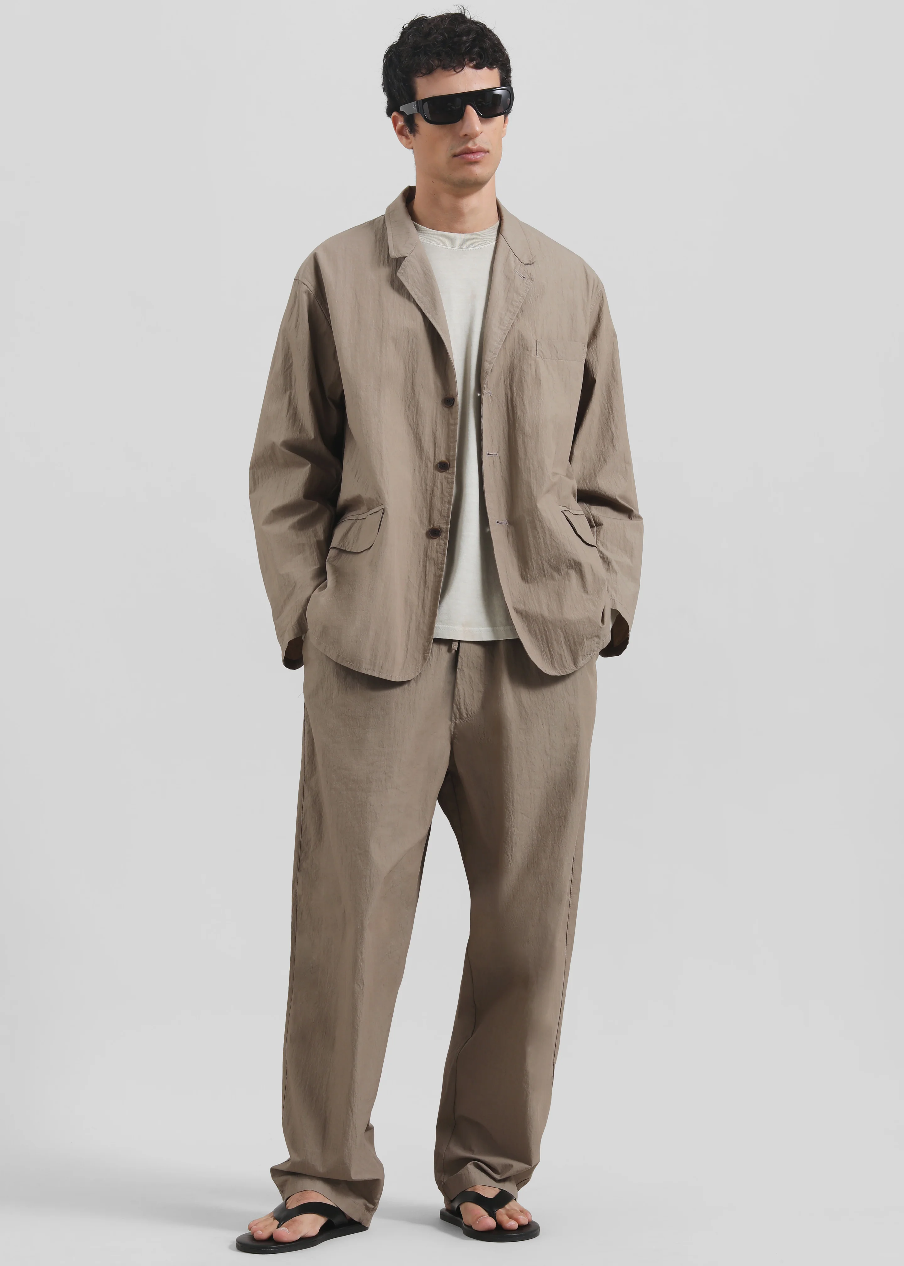 Ohio Crinkled Poplin Blazer - Taupe - Image 5
