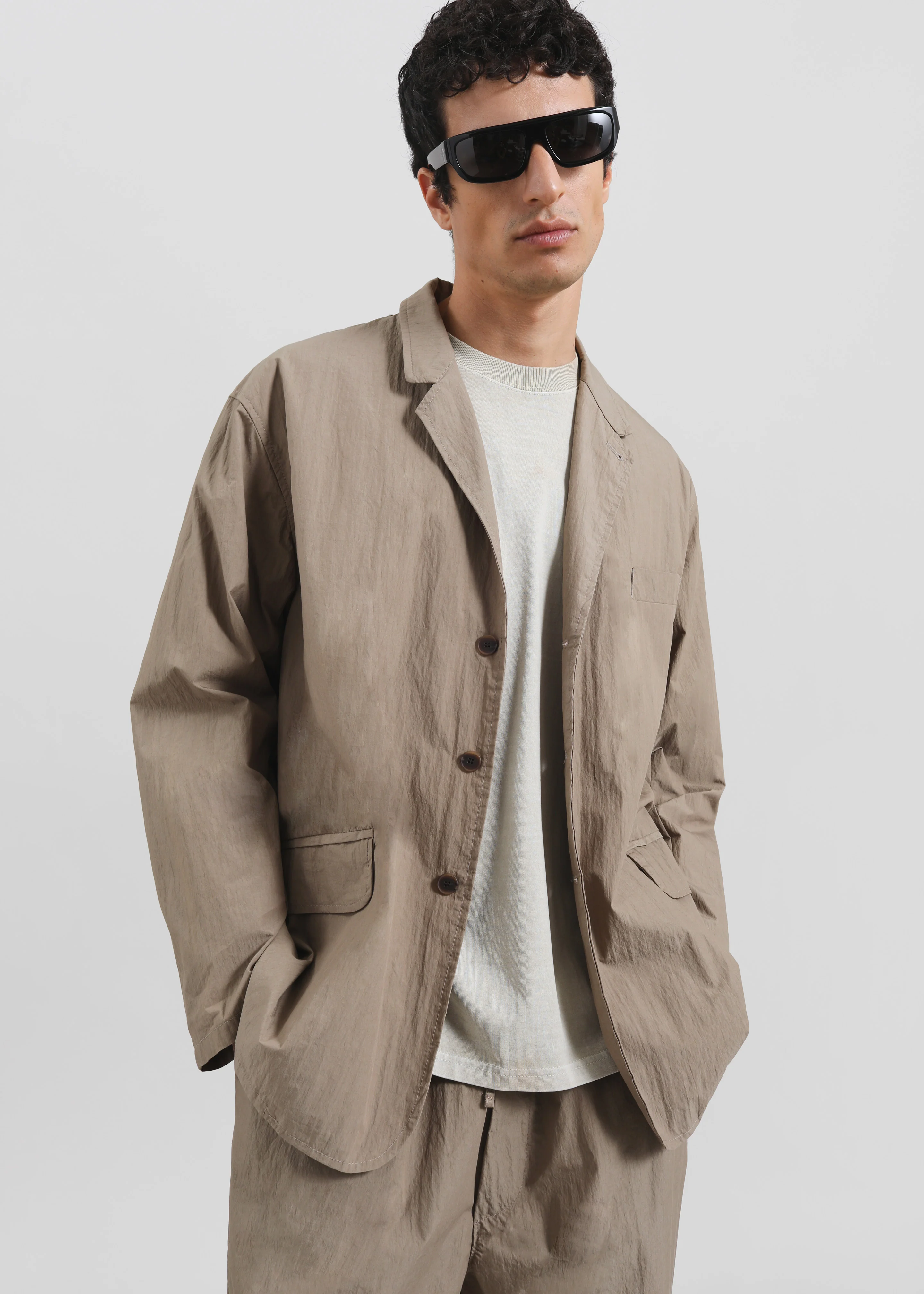 Ohio Crinkled Poplin Blazer - Taupe - Image 6