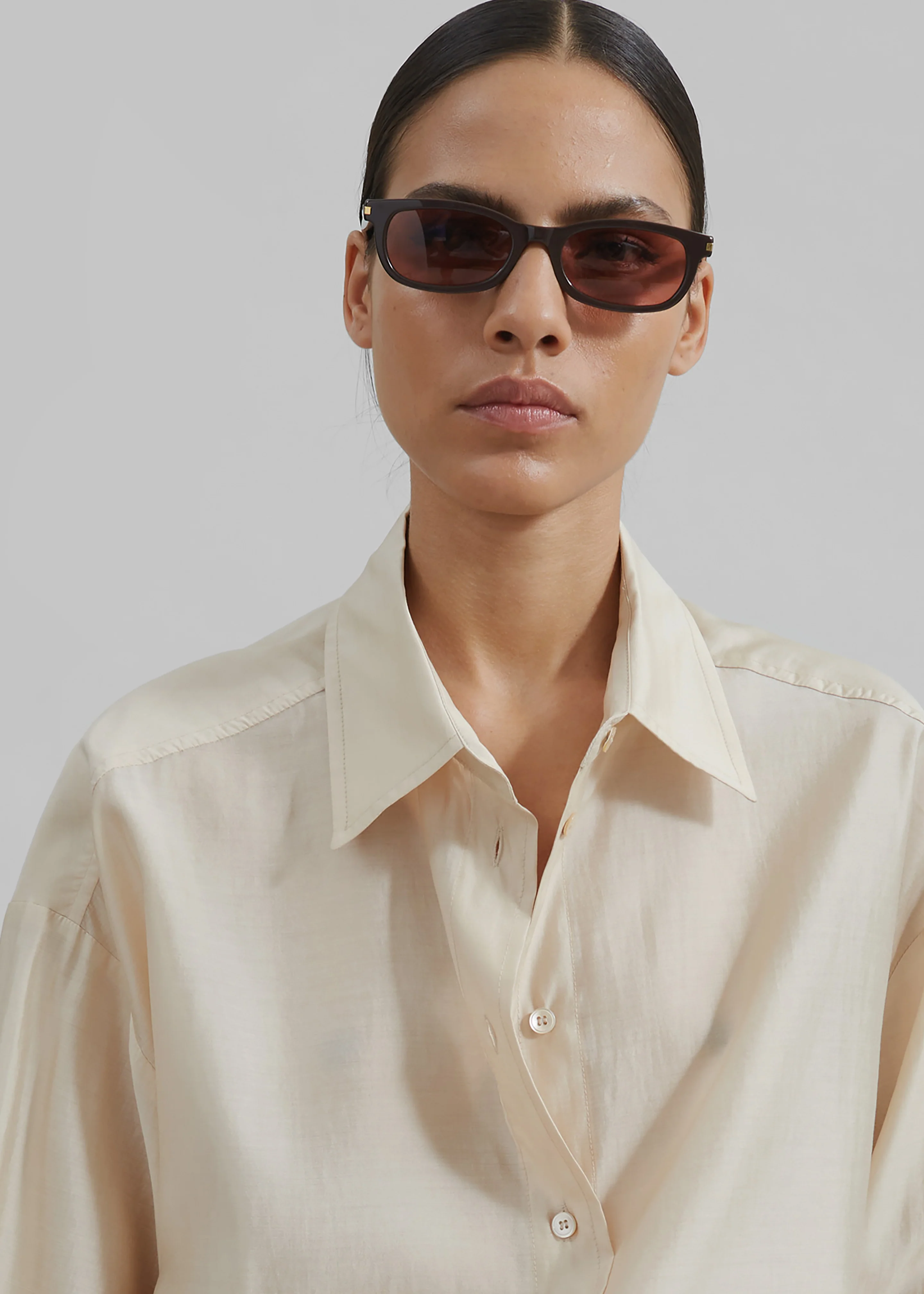 Ola Semi-Sheer Button Up Shirt - Ivory - Image 3