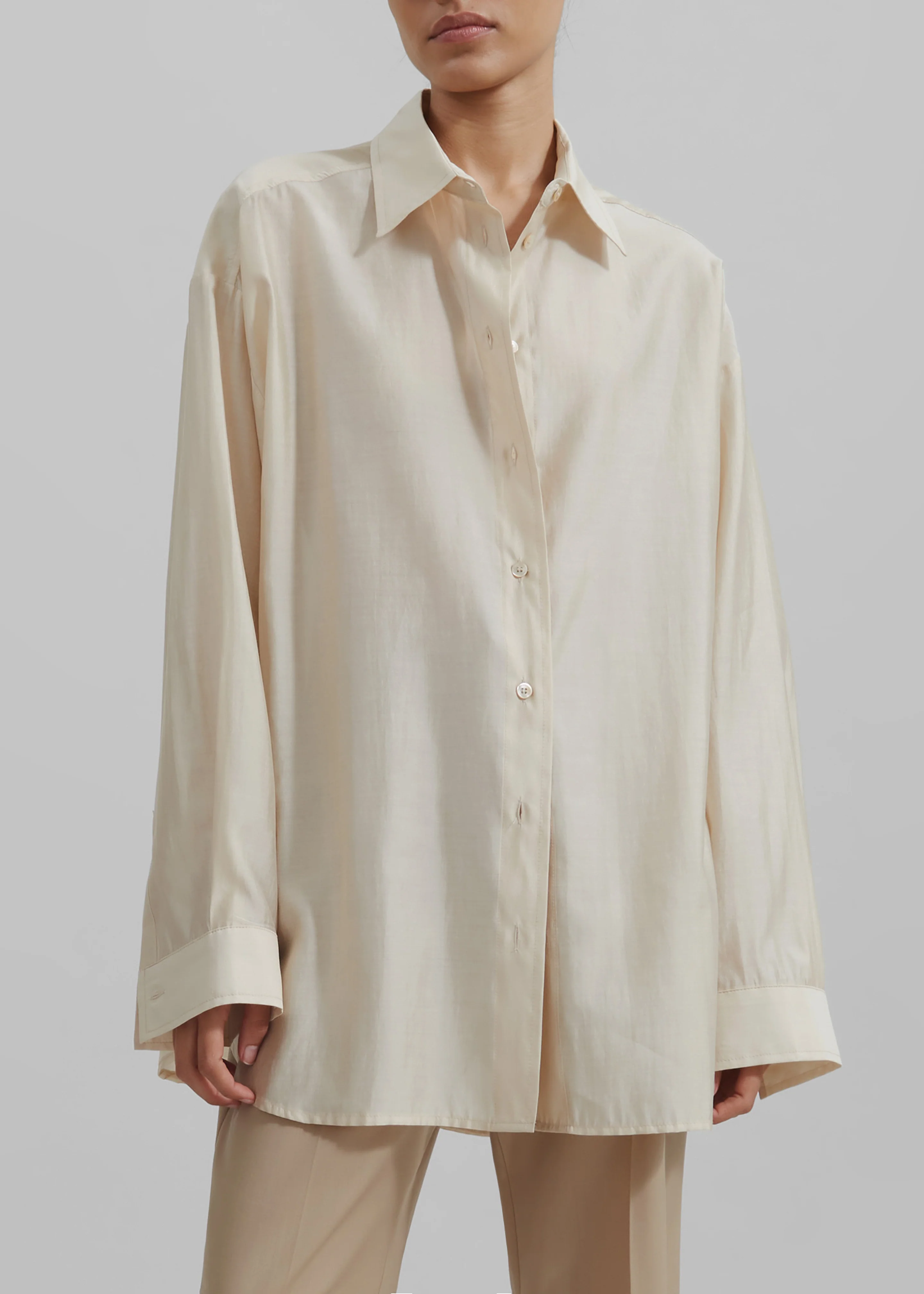 Ola Semi-Sheer Button Up Shirt - Ivory - Image 7