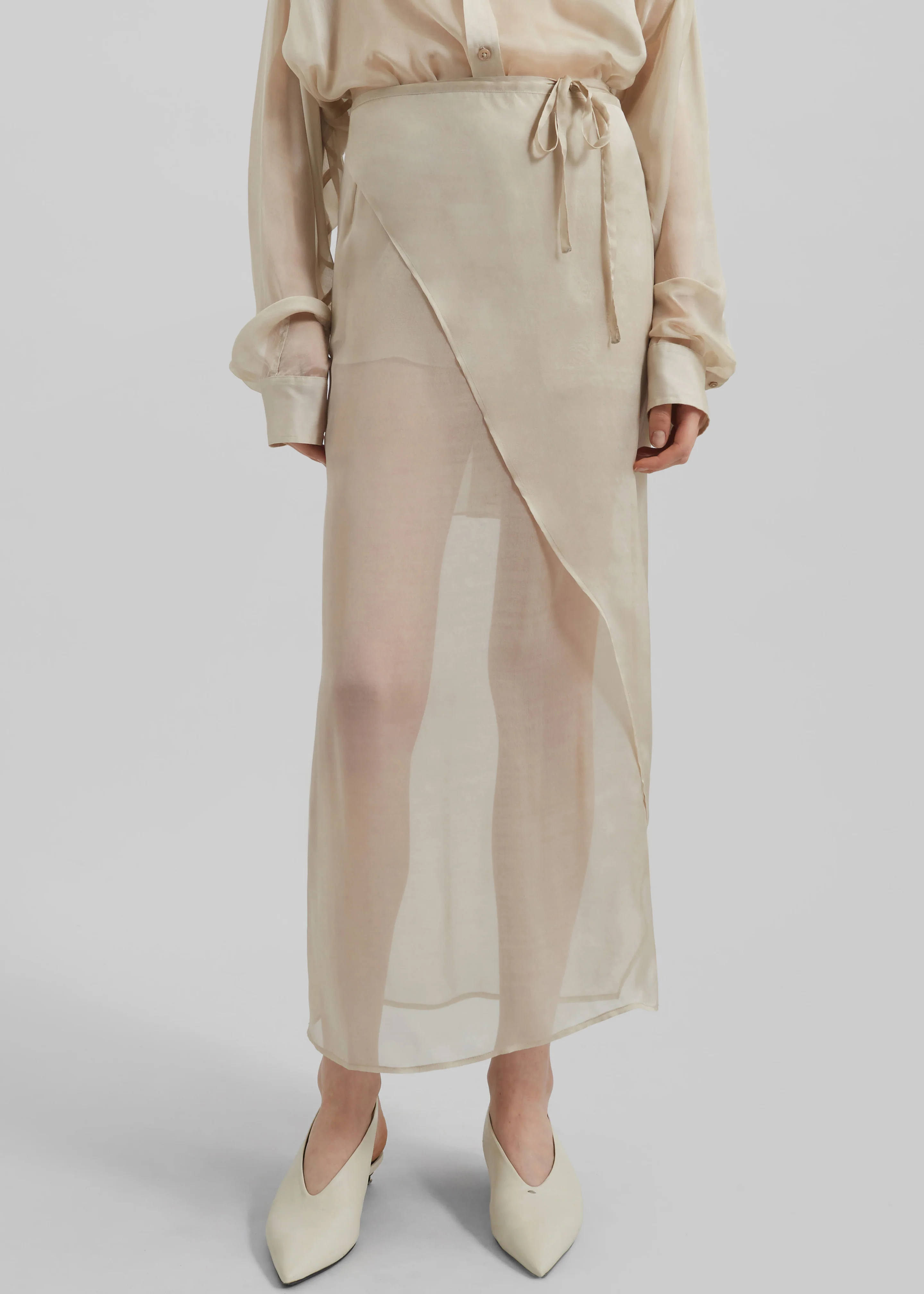 Oria Sheer Silk Chiffon Wrap Skirt - Beige