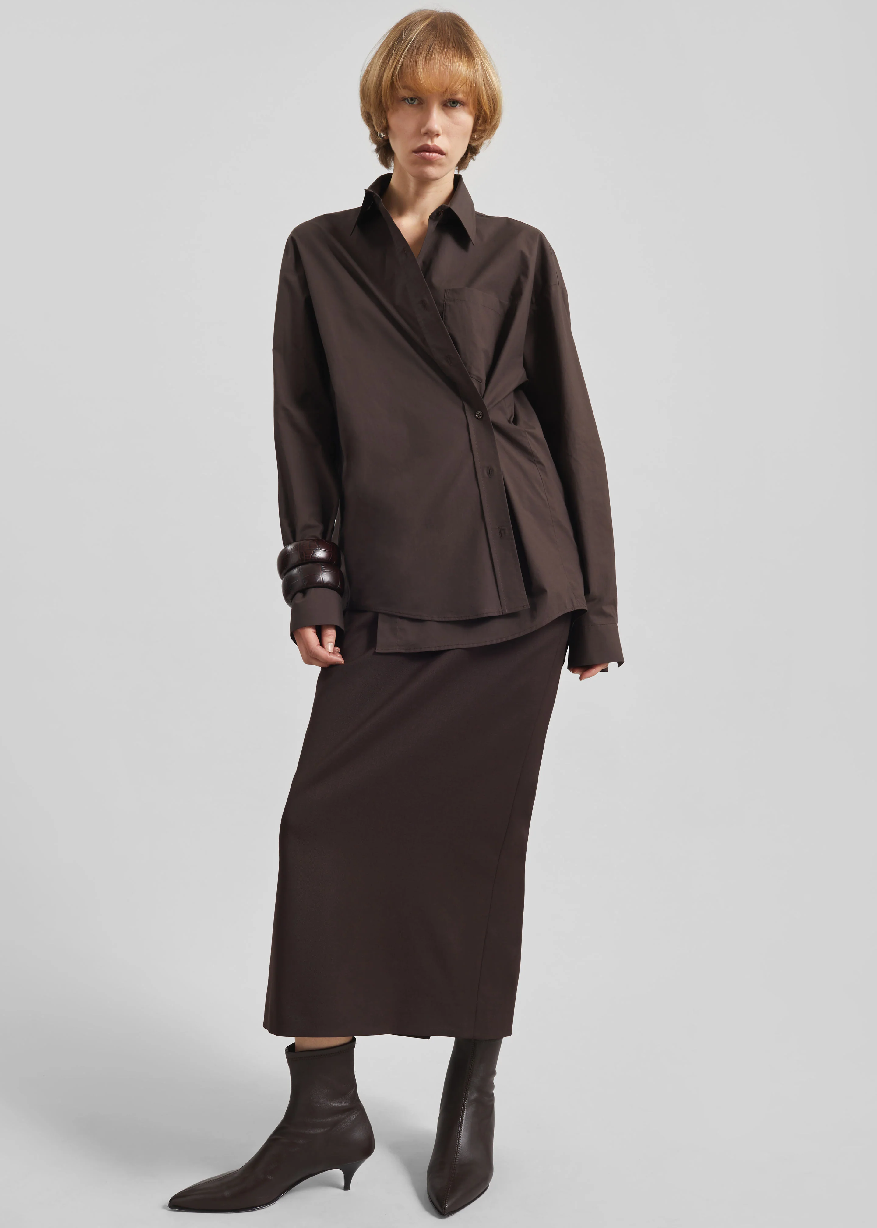 Ornella Side Button-Up Shirt - Brown - Image 2