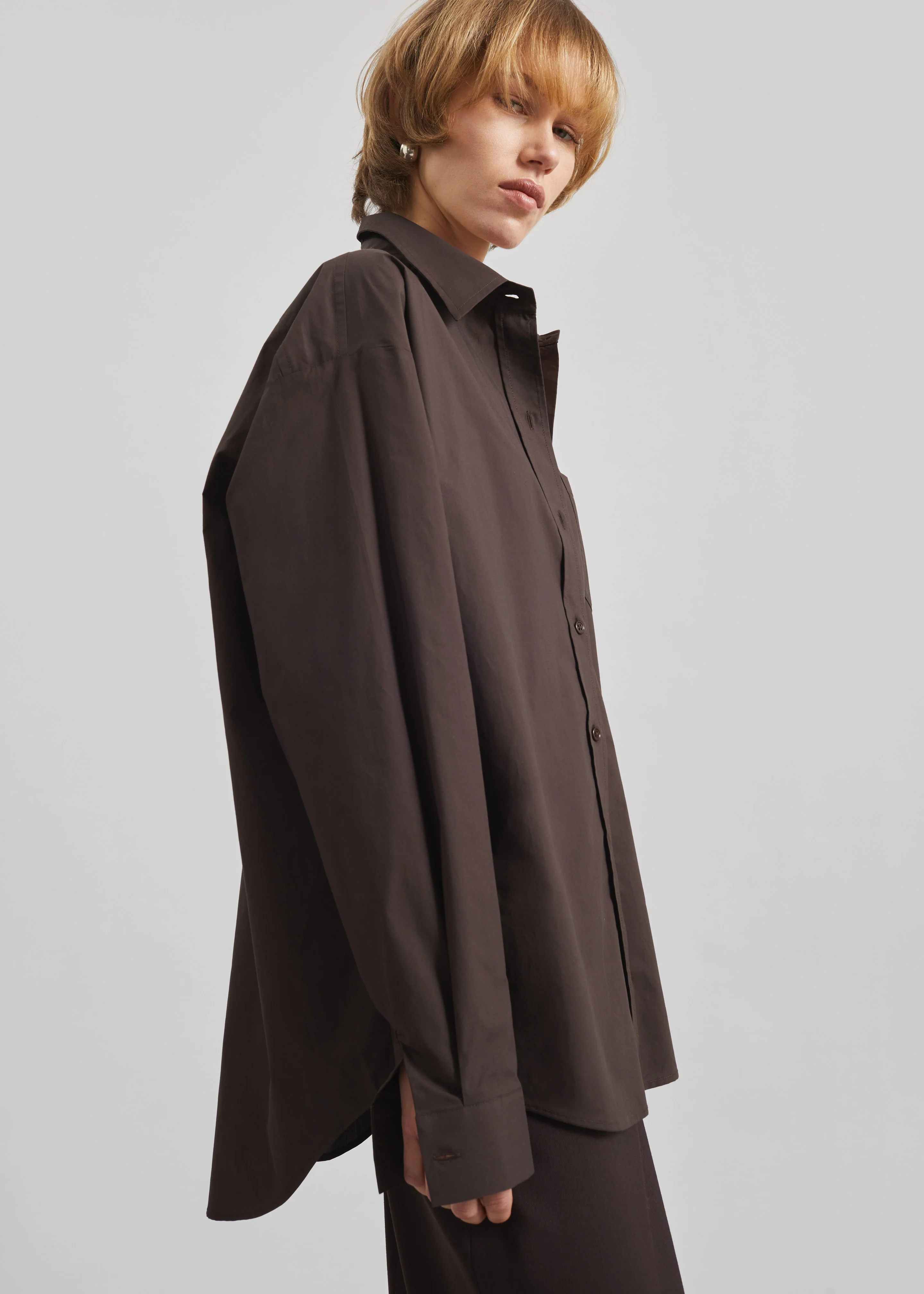 Ornella Side Button-Up Shirt - Brown - Image 3