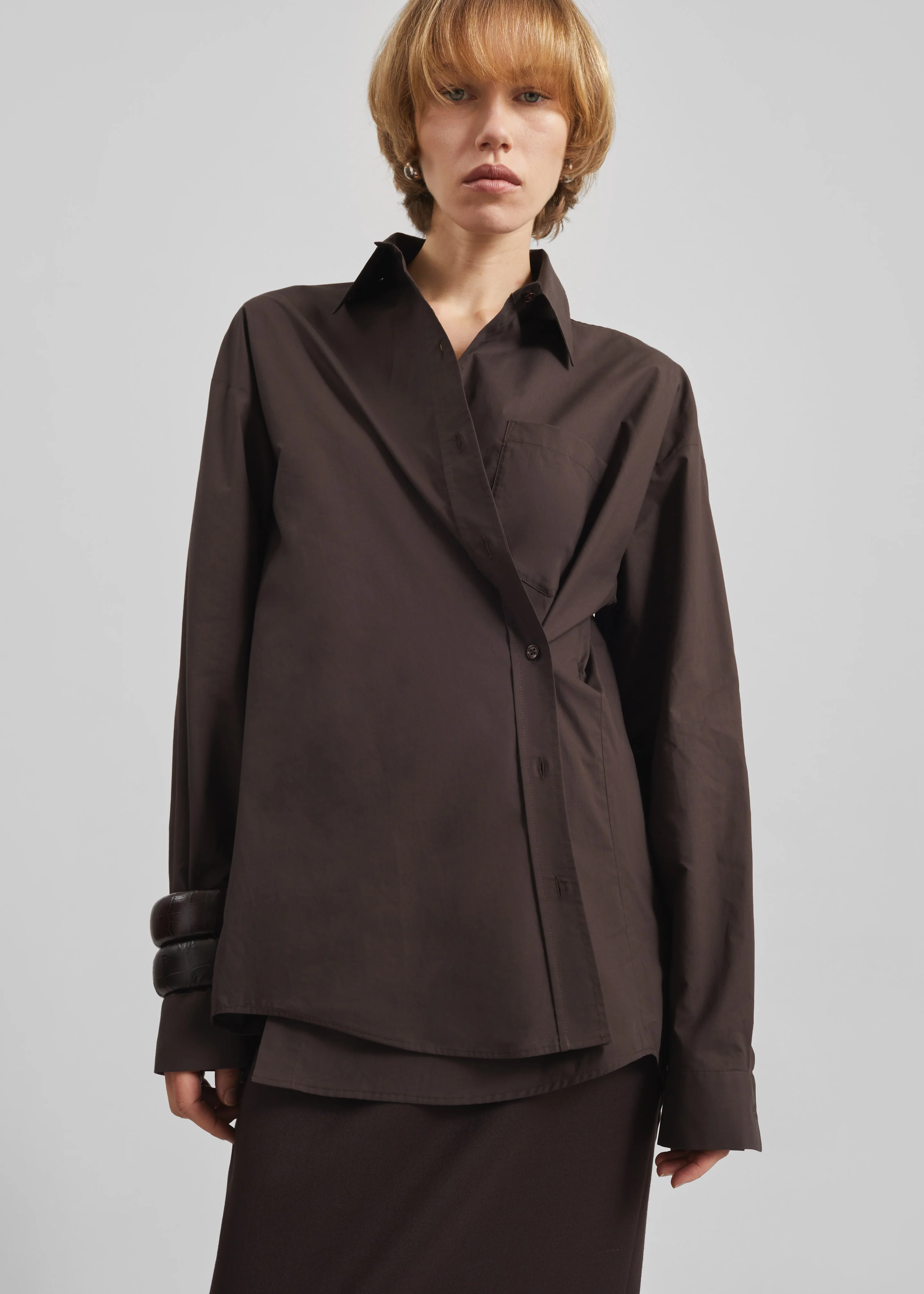 Ornella Side Button-Up Shirt - Brown - Image 5