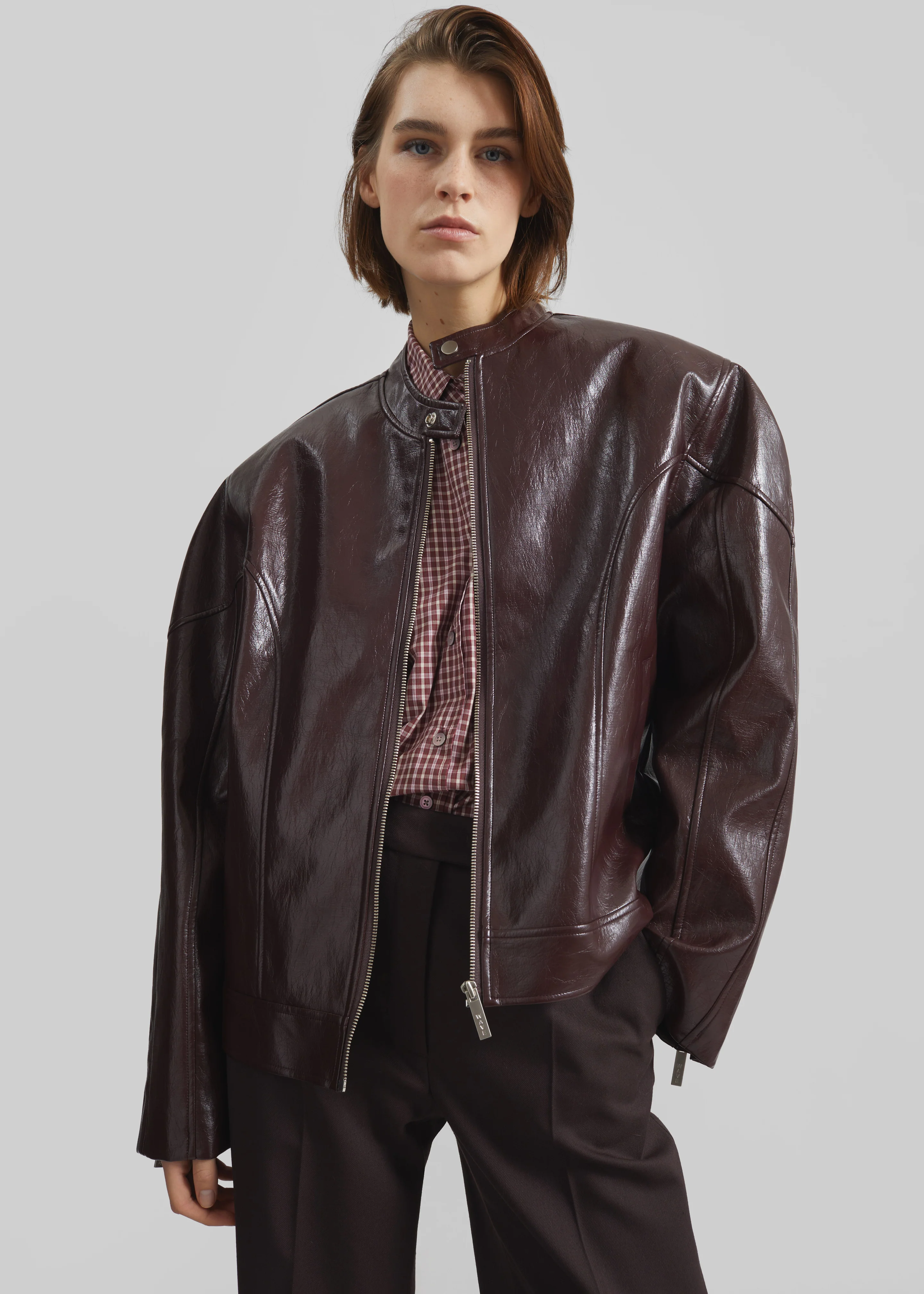 Ostend Faux Leather Biker Jacket - Burgundy - Image 4