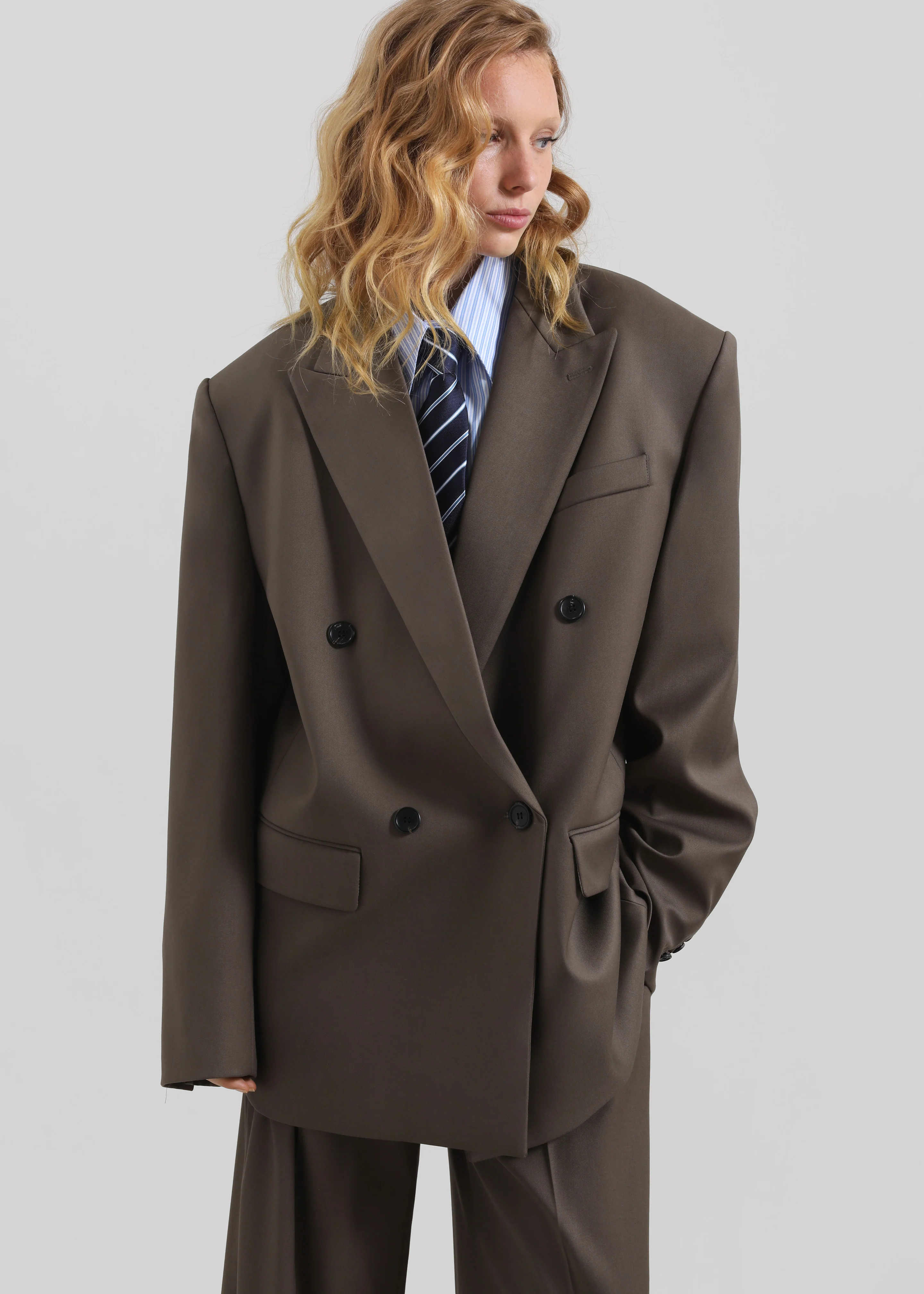 Pallen Double Breasted Blazer - Brown - Image 5
