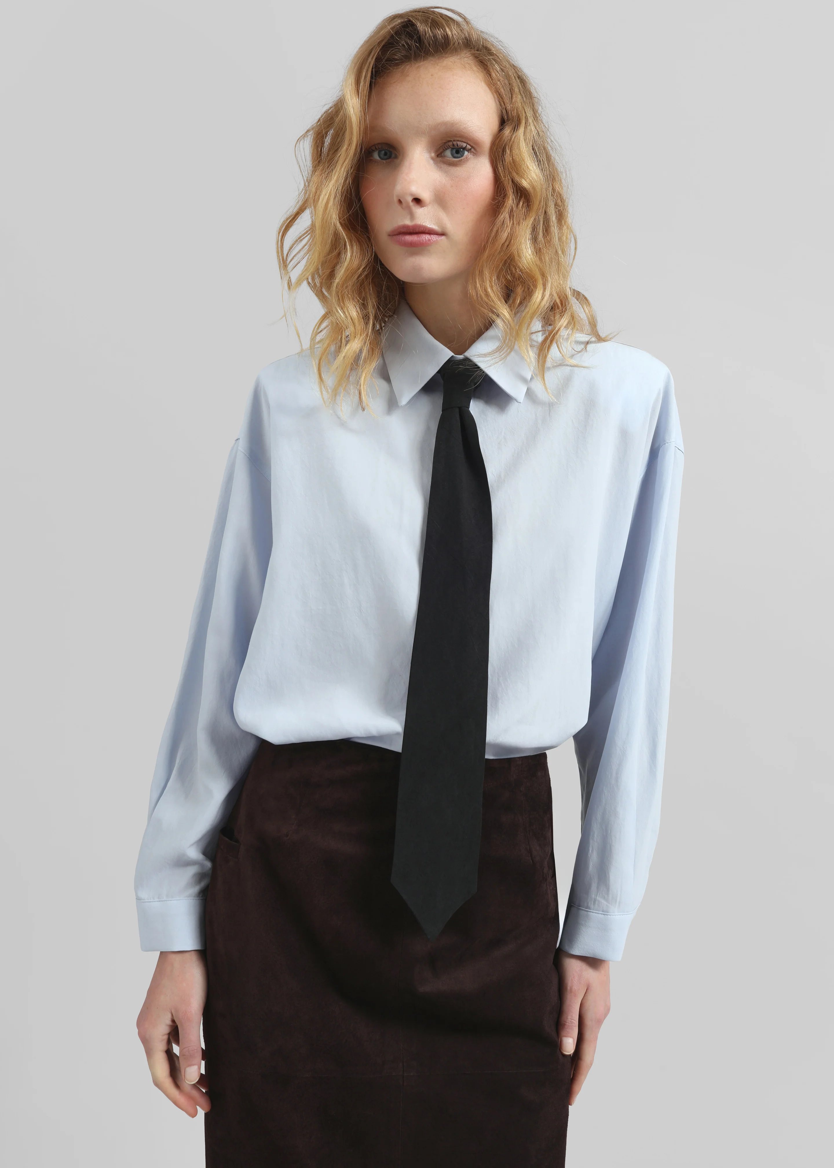 Patti Neck Tie Shirt - Sky Blue - Image 8