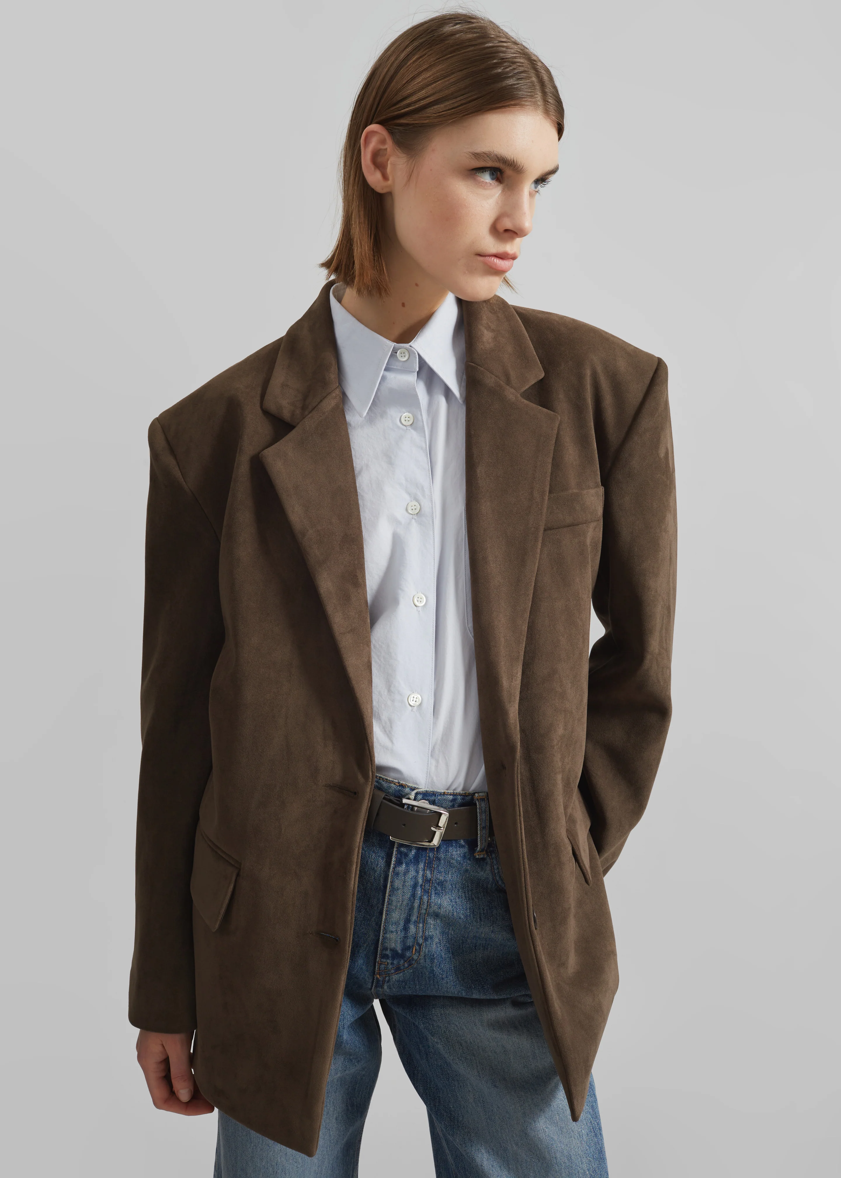 Peoria Faux Suede Blazer - Brown - Image 5