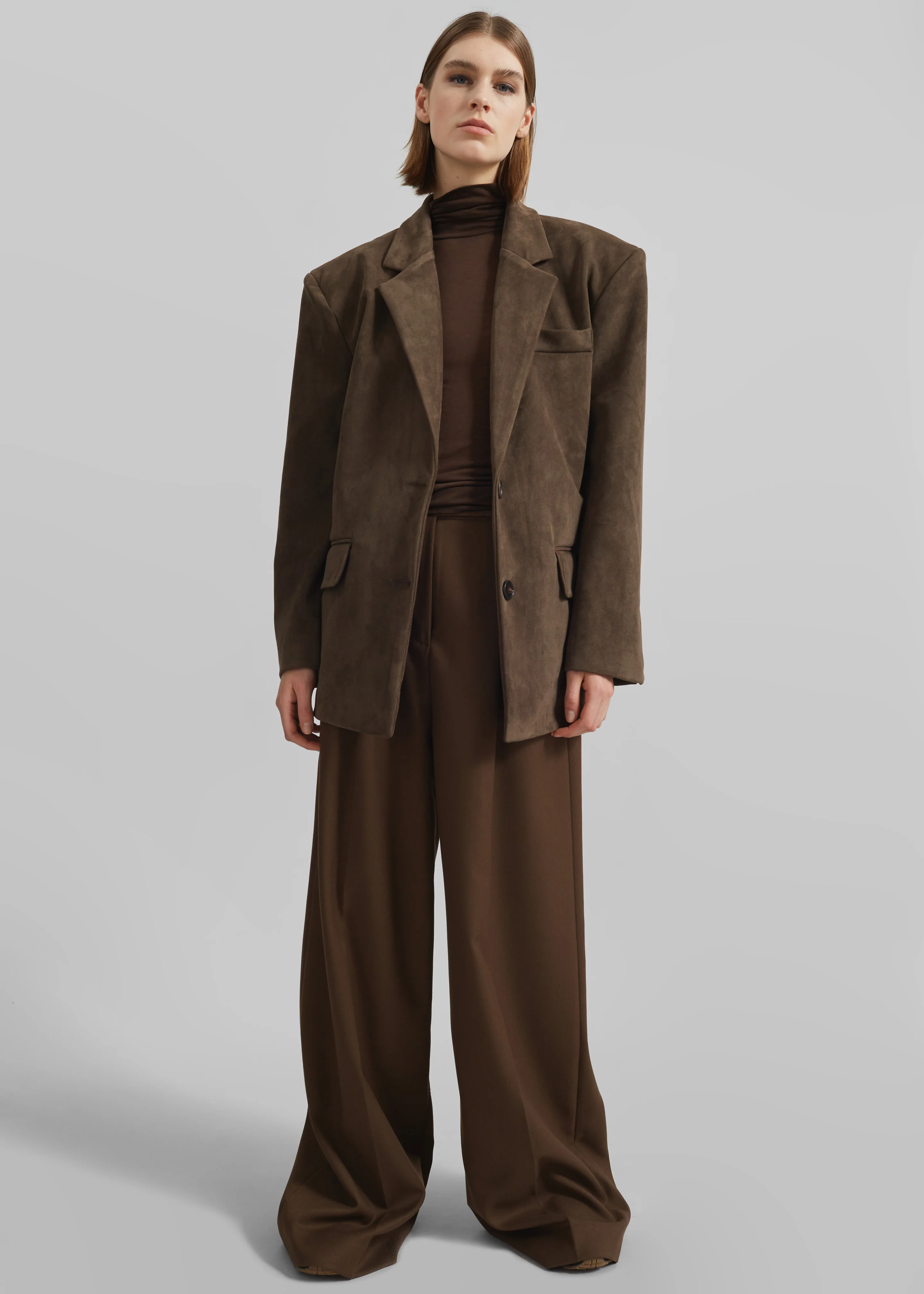 Peoria Faux Suede Blazer - Brown - Image 7