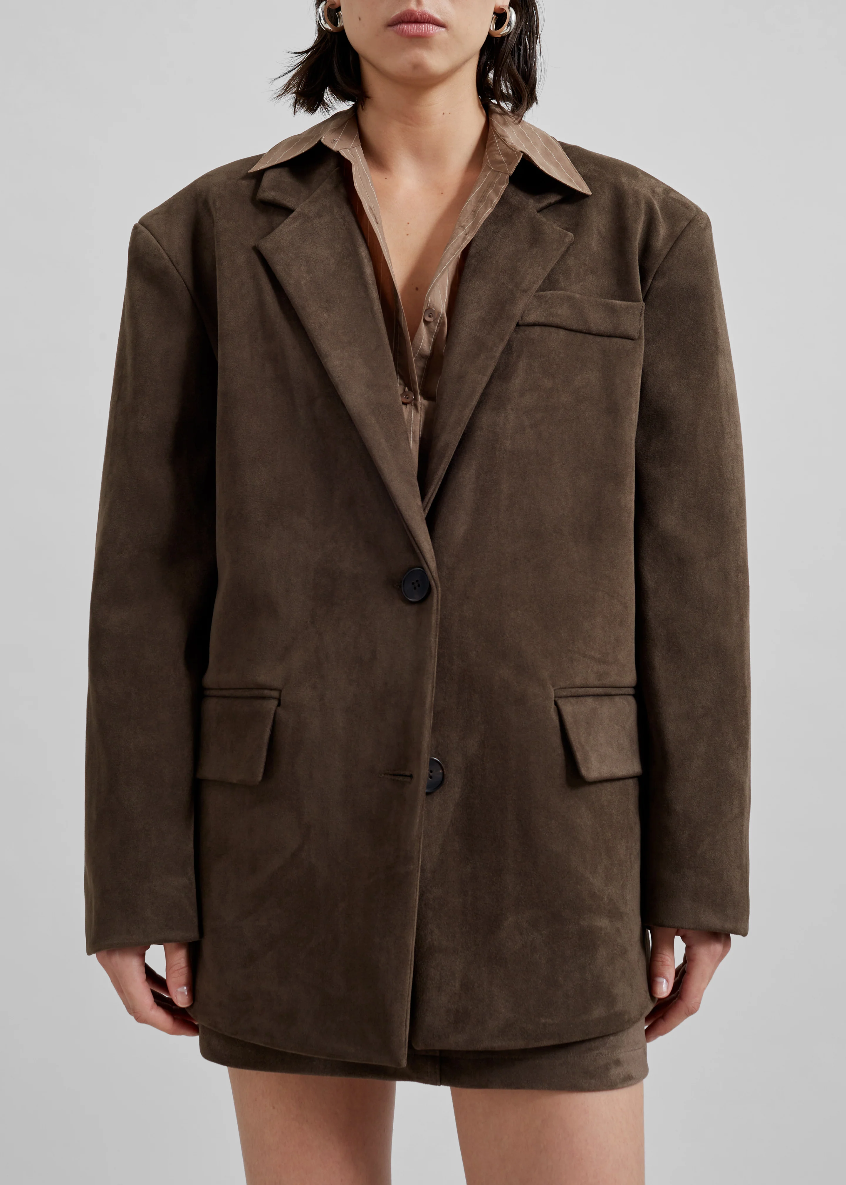 Peoria Faux Suede Blazer - Brown - Image 8
