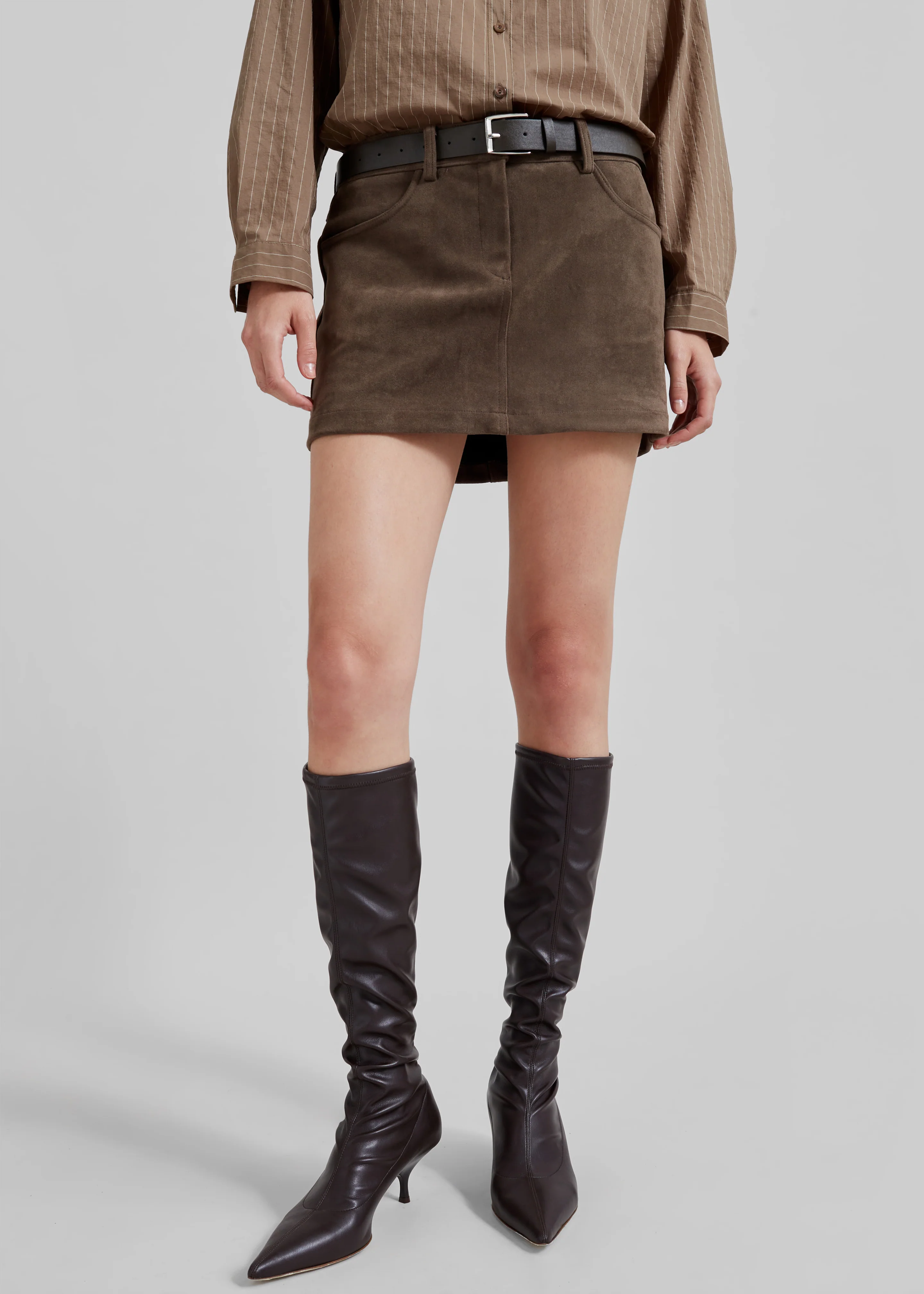 Peoria Faux Suede Mini Skirt - Brown - Image 10