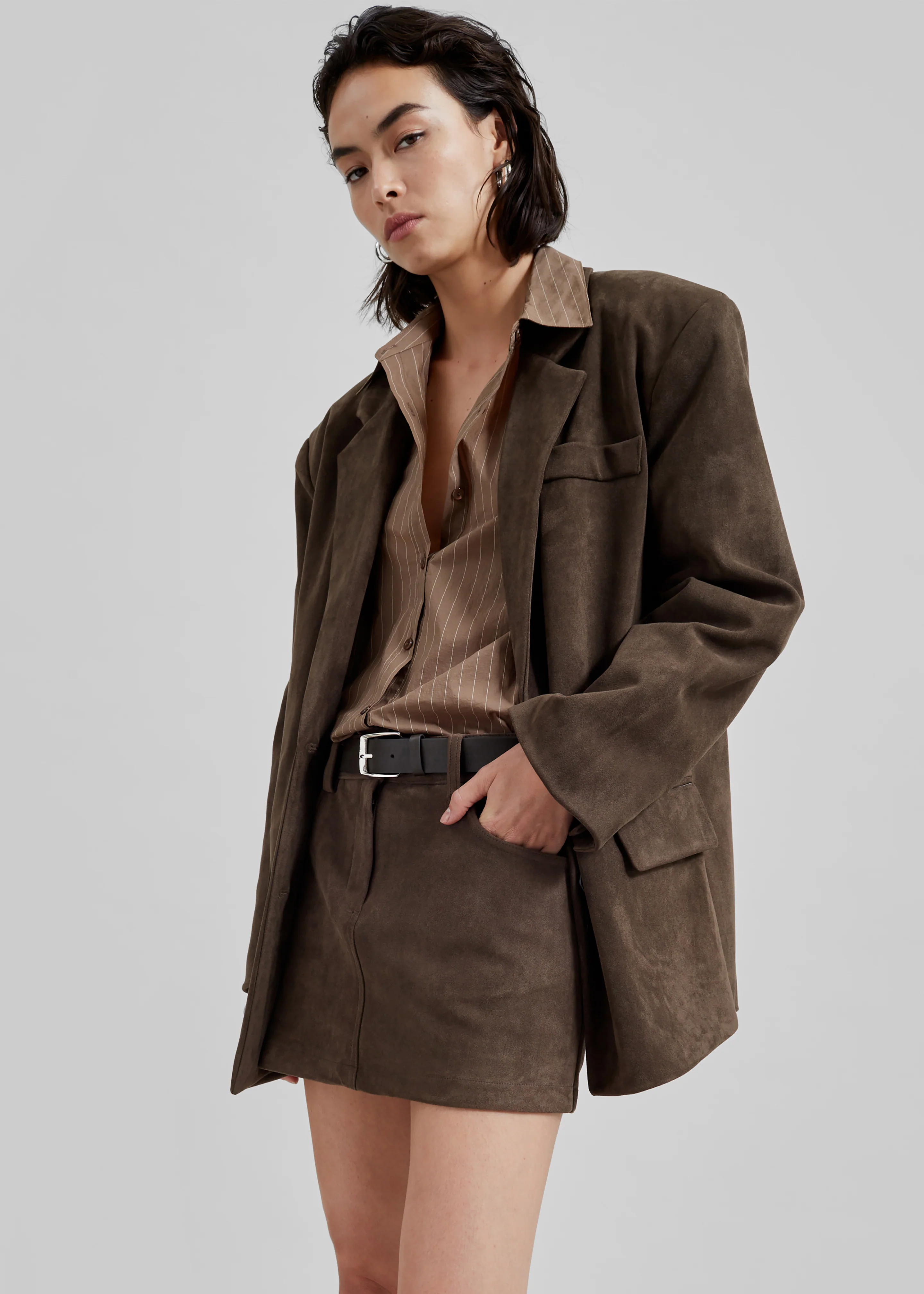 Peoria Faux Suede Mini Skirt - Brown - Image 11
