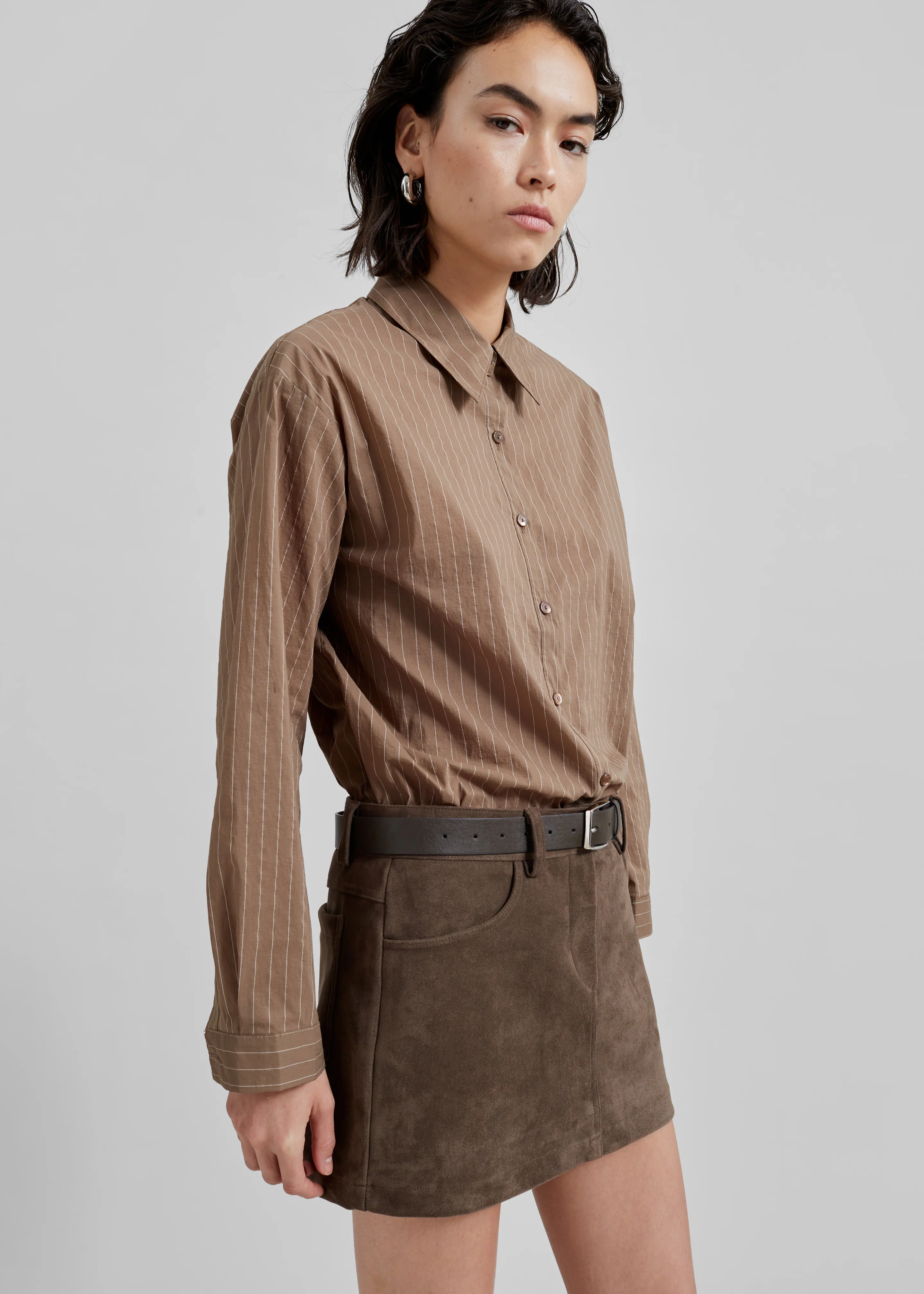 Peoria Faux Suede Mini Skirt - Brown - Image 12