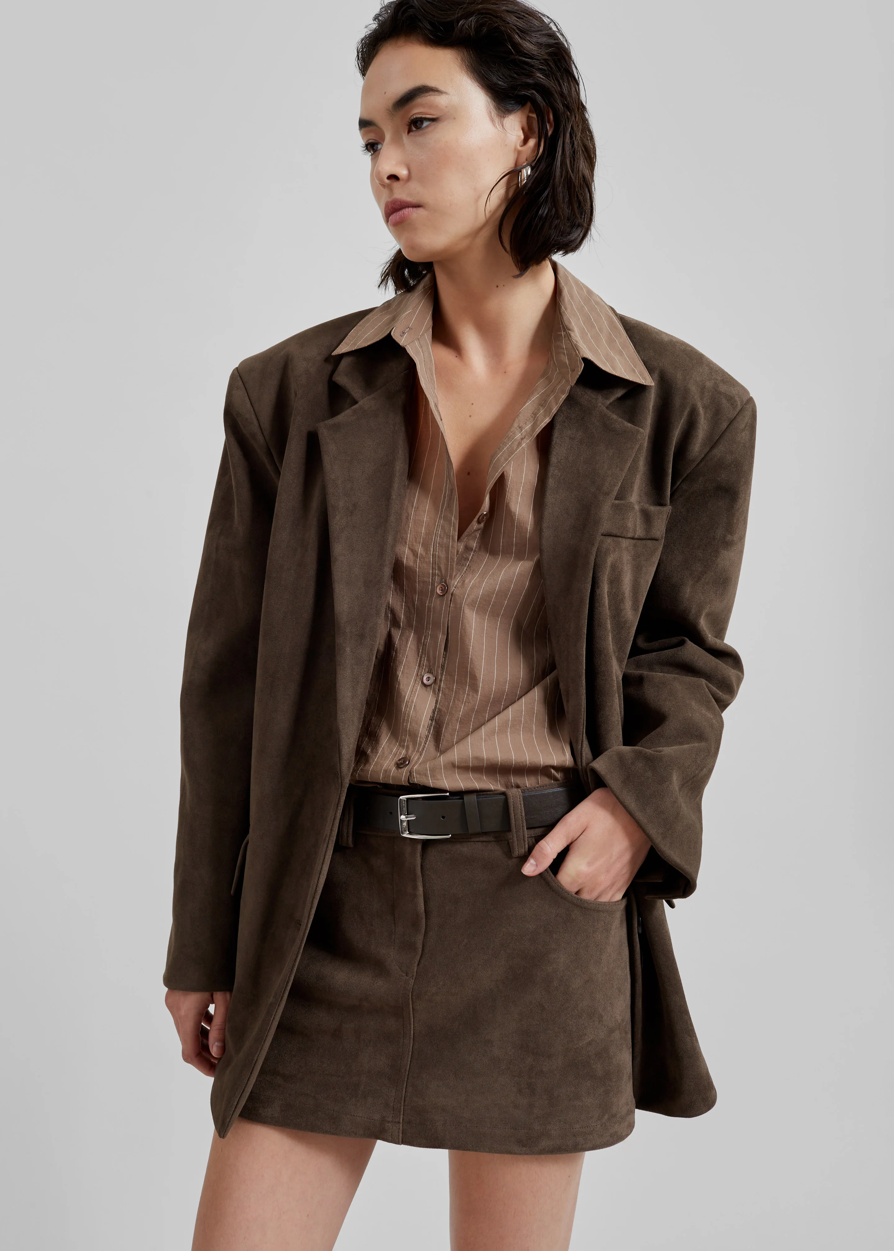 Peoria Faux Suede Mini Skirt - Brown - Image 3