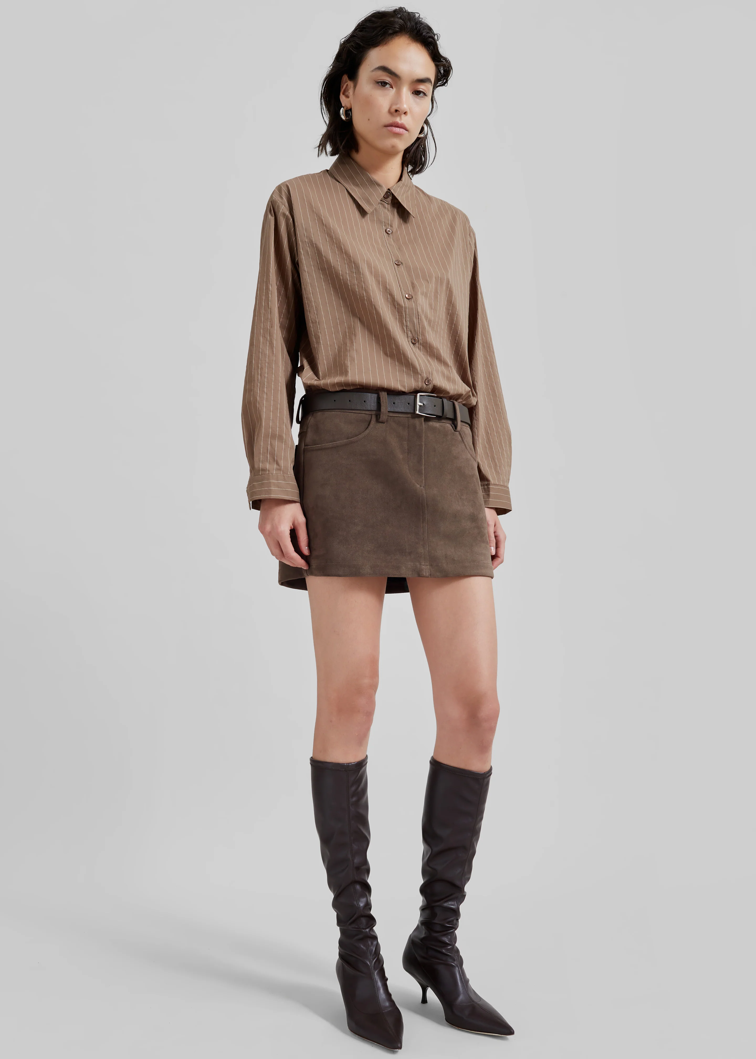 Peoria Faux Suede Mini Skirt - Brown - Image 5