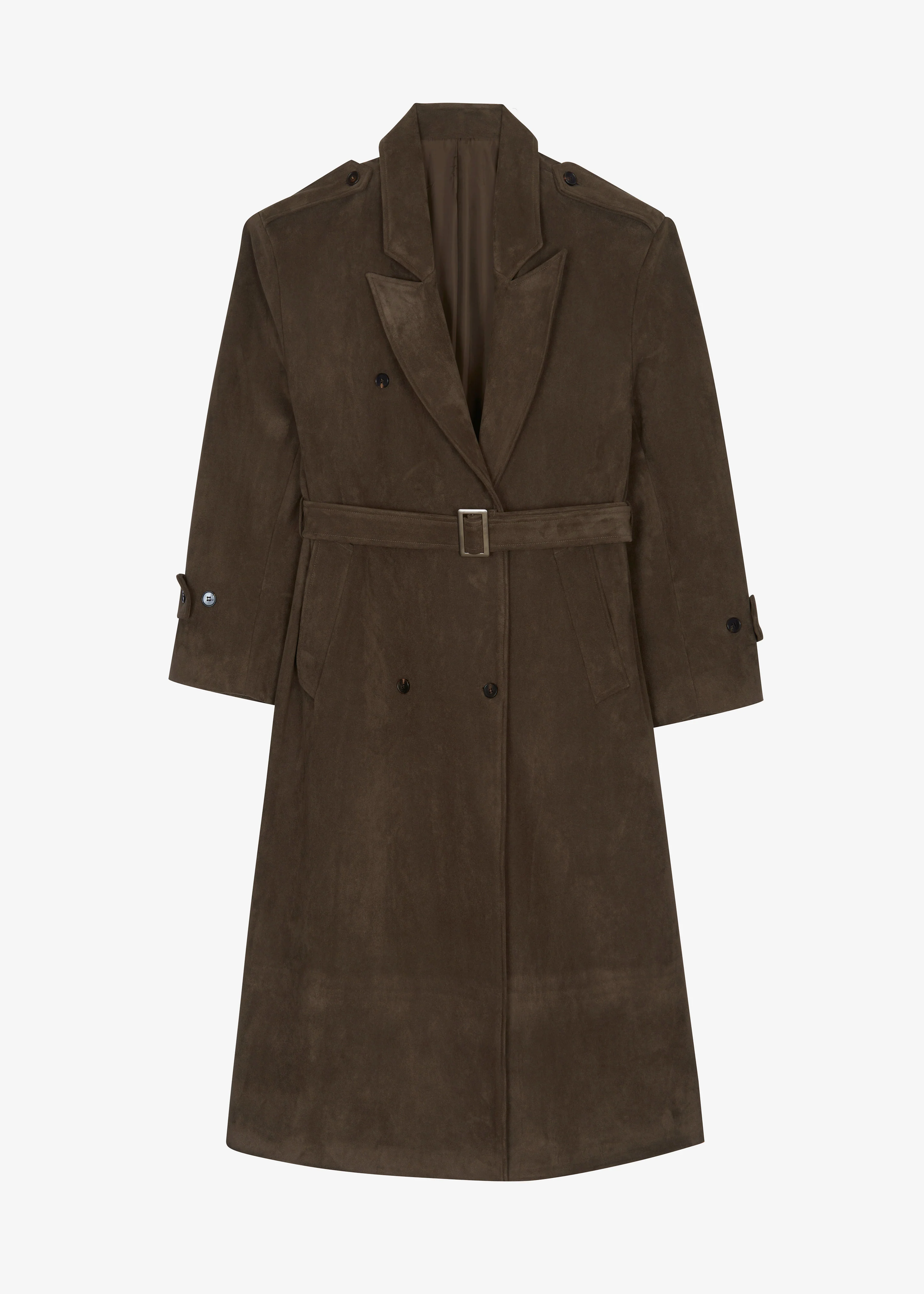 Peoria Faux Suede Trench Coat - Brown - Image 11