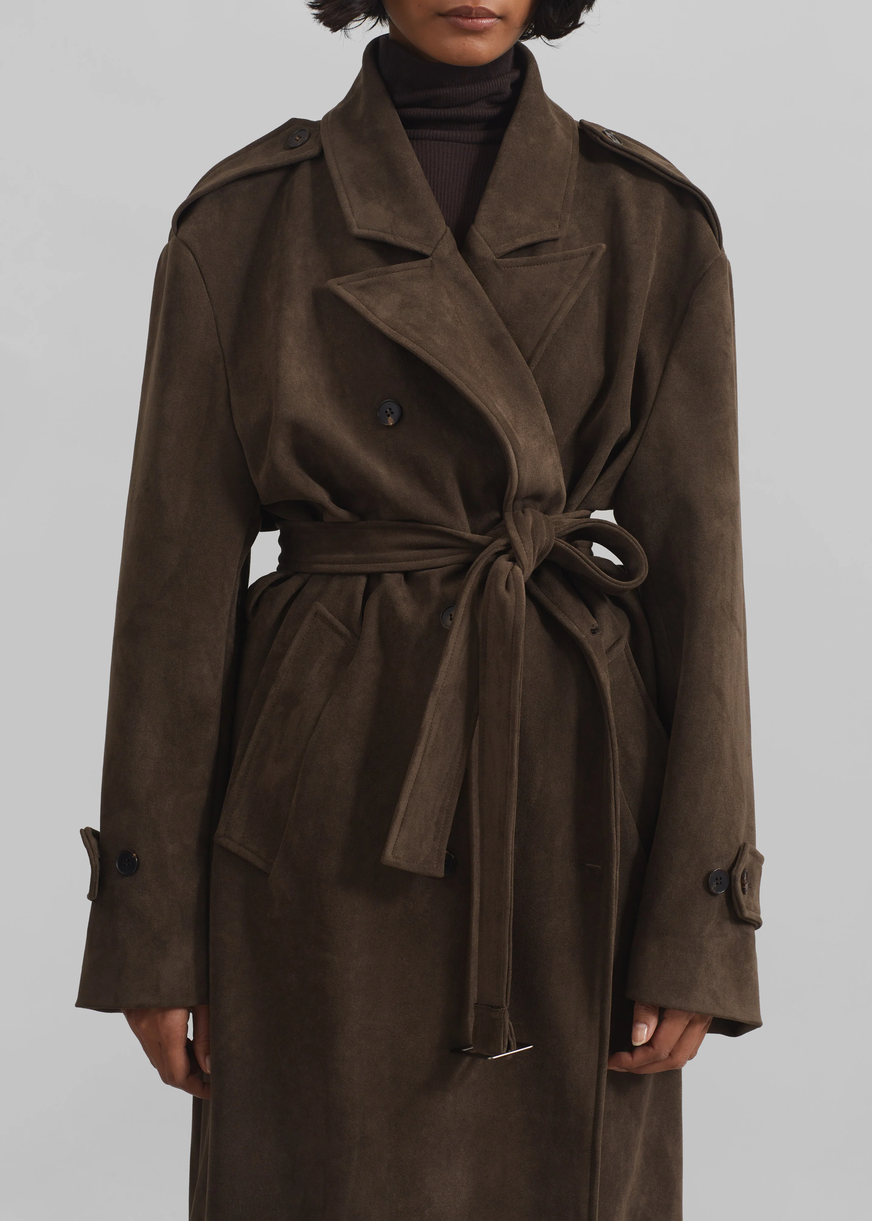 Peoria Faux Suede Trench Coat - Brown - Image 3