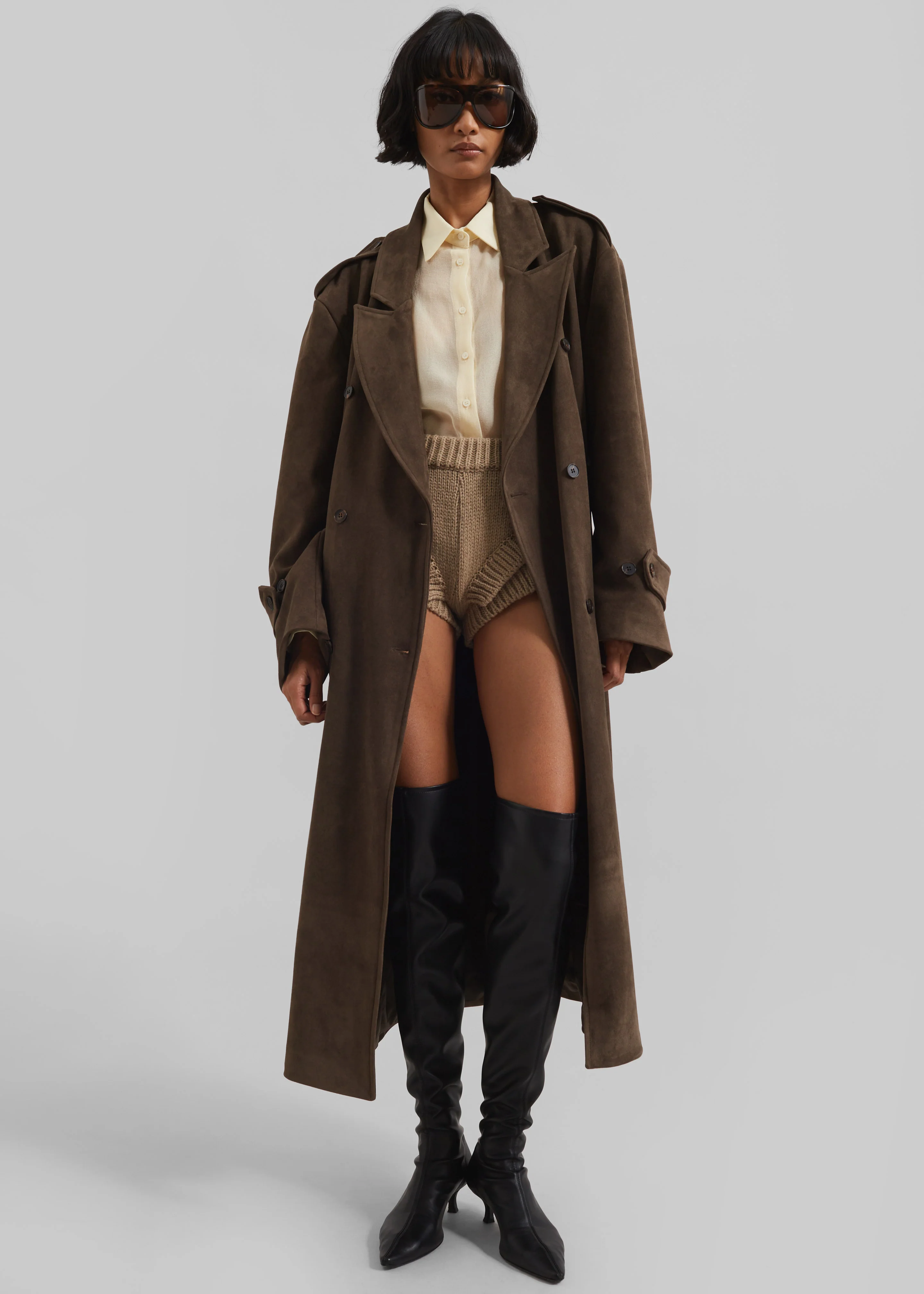 Peoria Faux Suede Trench Coat - Brown - Image 6