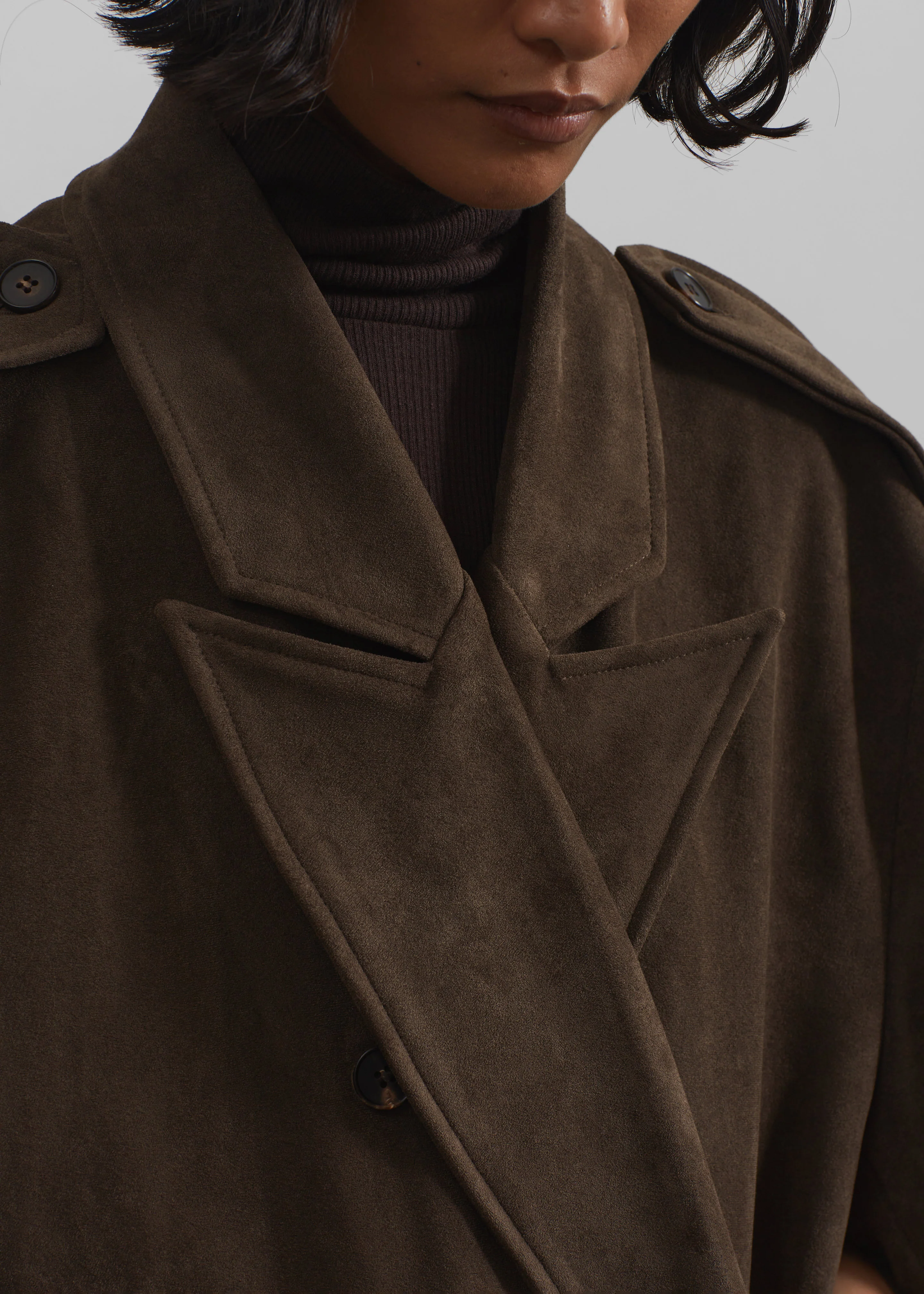 Peoria Faux Suede Trench Coat - Brown - Image 8
