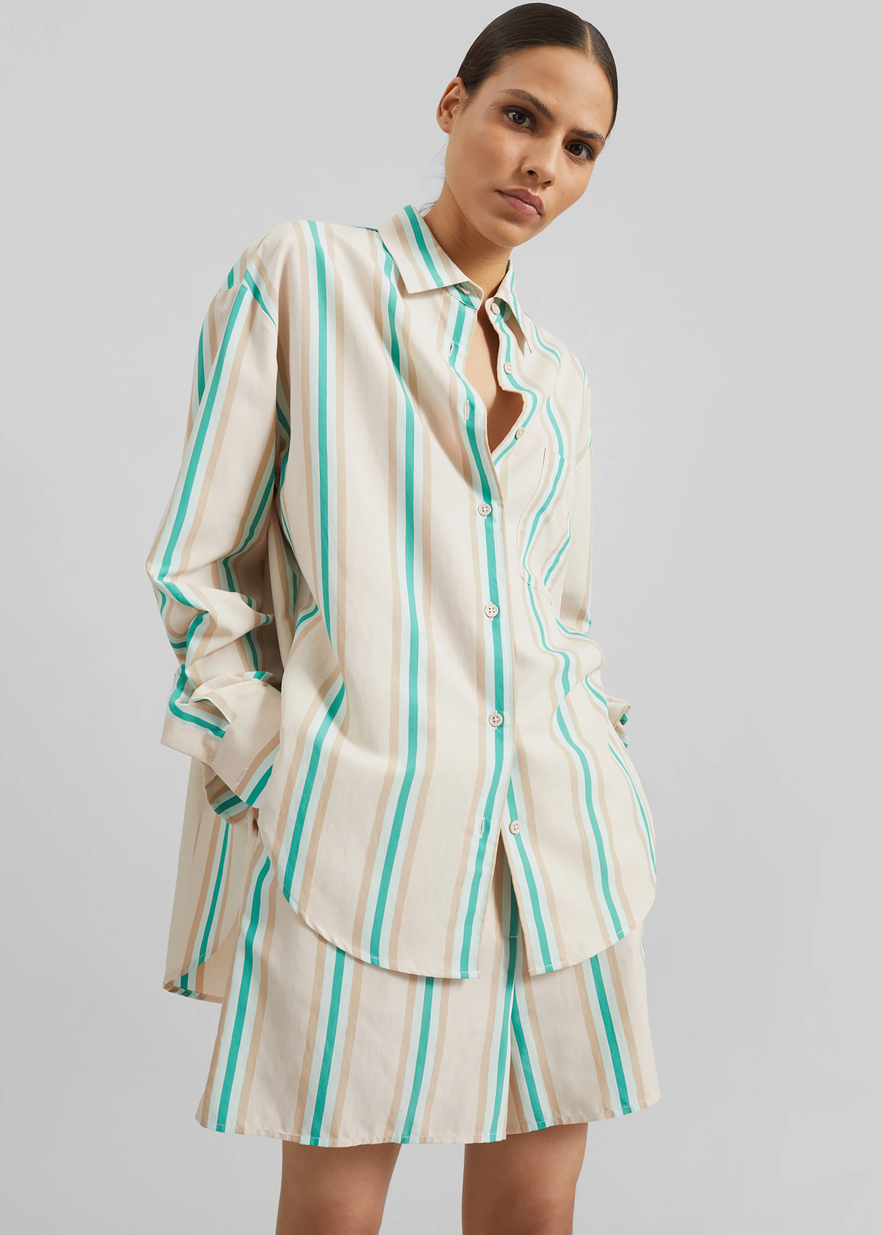 Peri Fluid Shirt - Beige Multi Stripe - Image 2