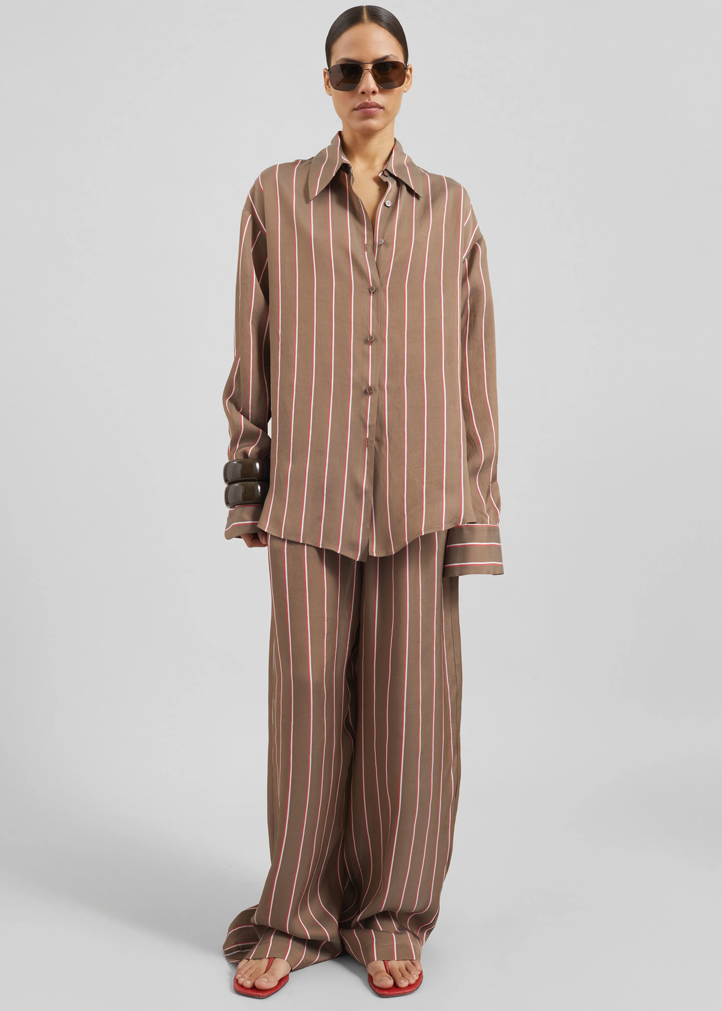 Peri Fluid Shirt - Brown Multi Stripe - Image 5